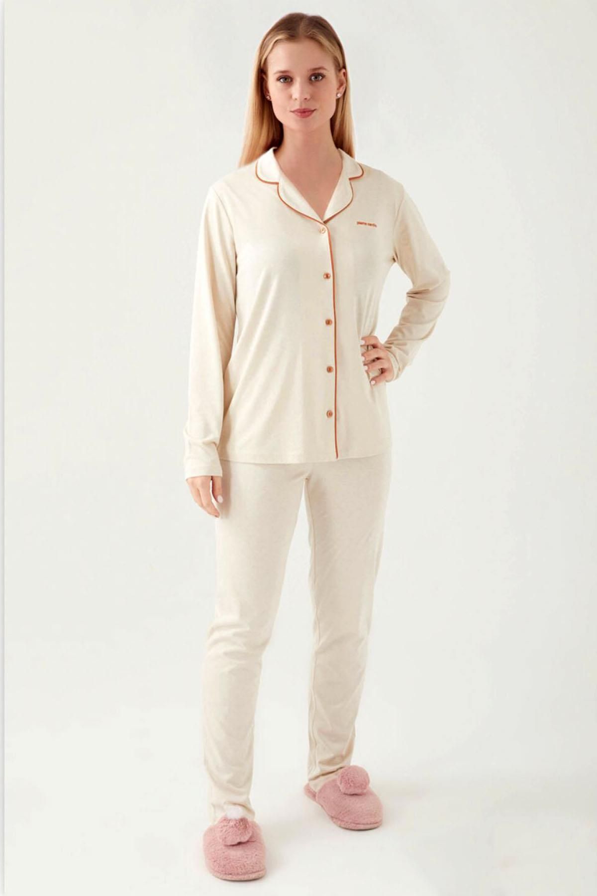 Pierre Cardin %50 Pamuk %50 Modal Önden Düğmeli Kadın Pijama Takım