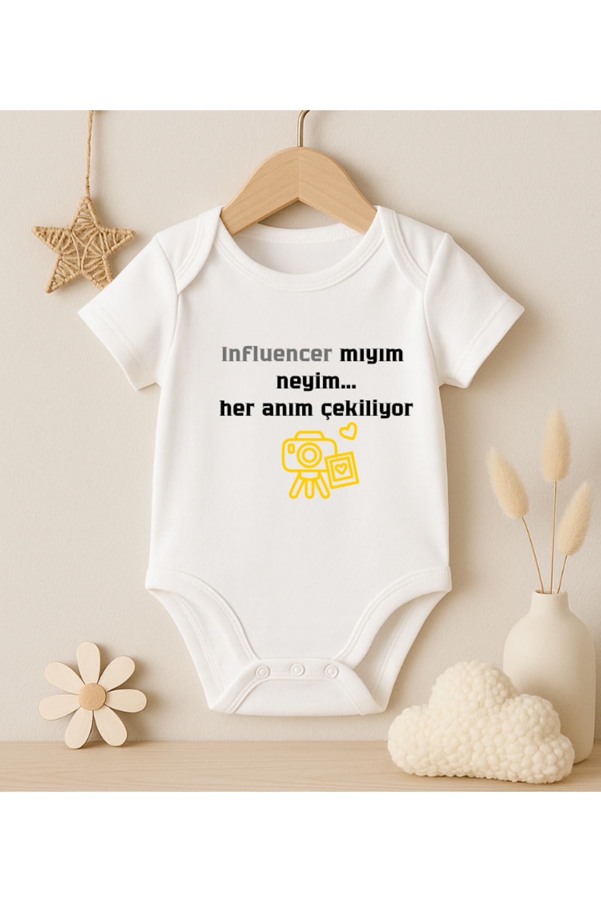 MODAT Influencer Mıyım Neyim Her Anım Çekiliyor Yazılı Baskılı Bebek badi zıbın