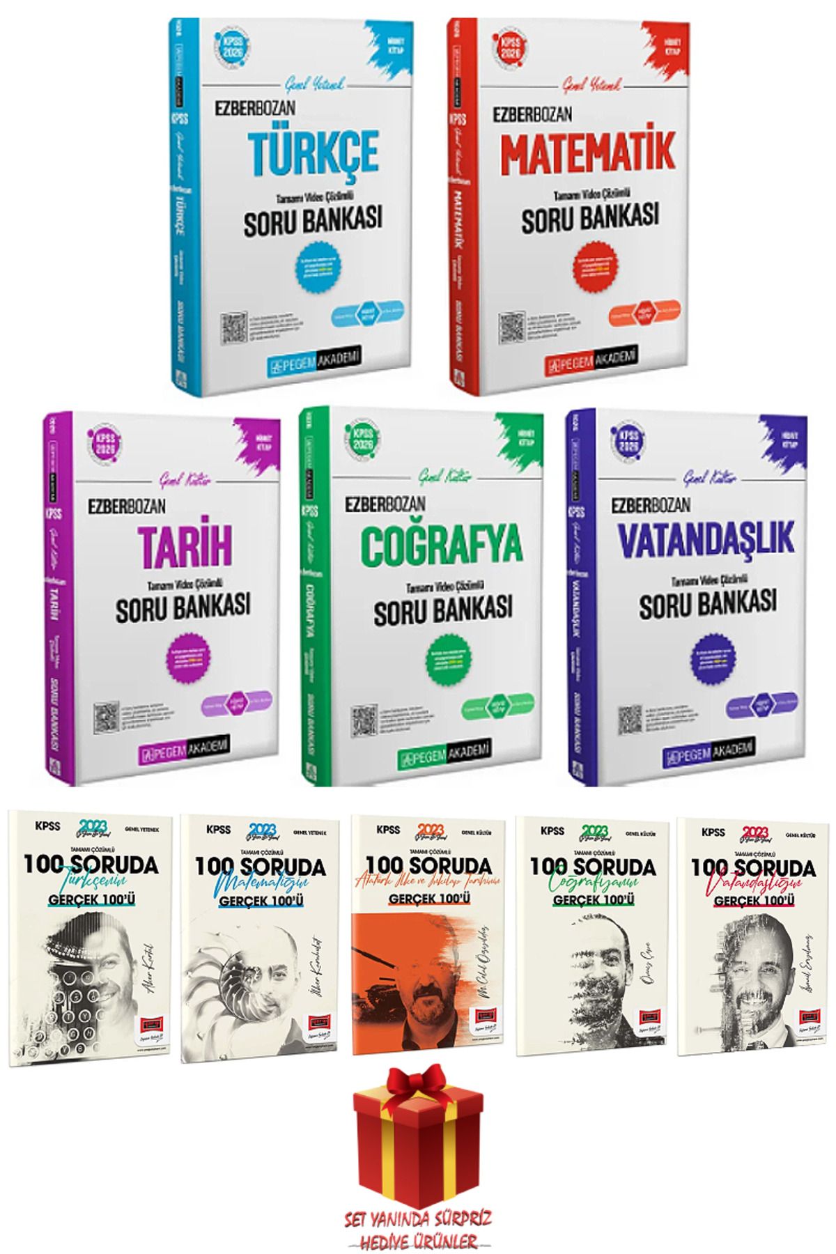 Pegem Akademi Yayıncılık 2026 KPSS Genel Yetenek Genel Kültür Ezberbozan Soru Bankası Set (5 KİTAP) & 100 Soruda Seti Hediye