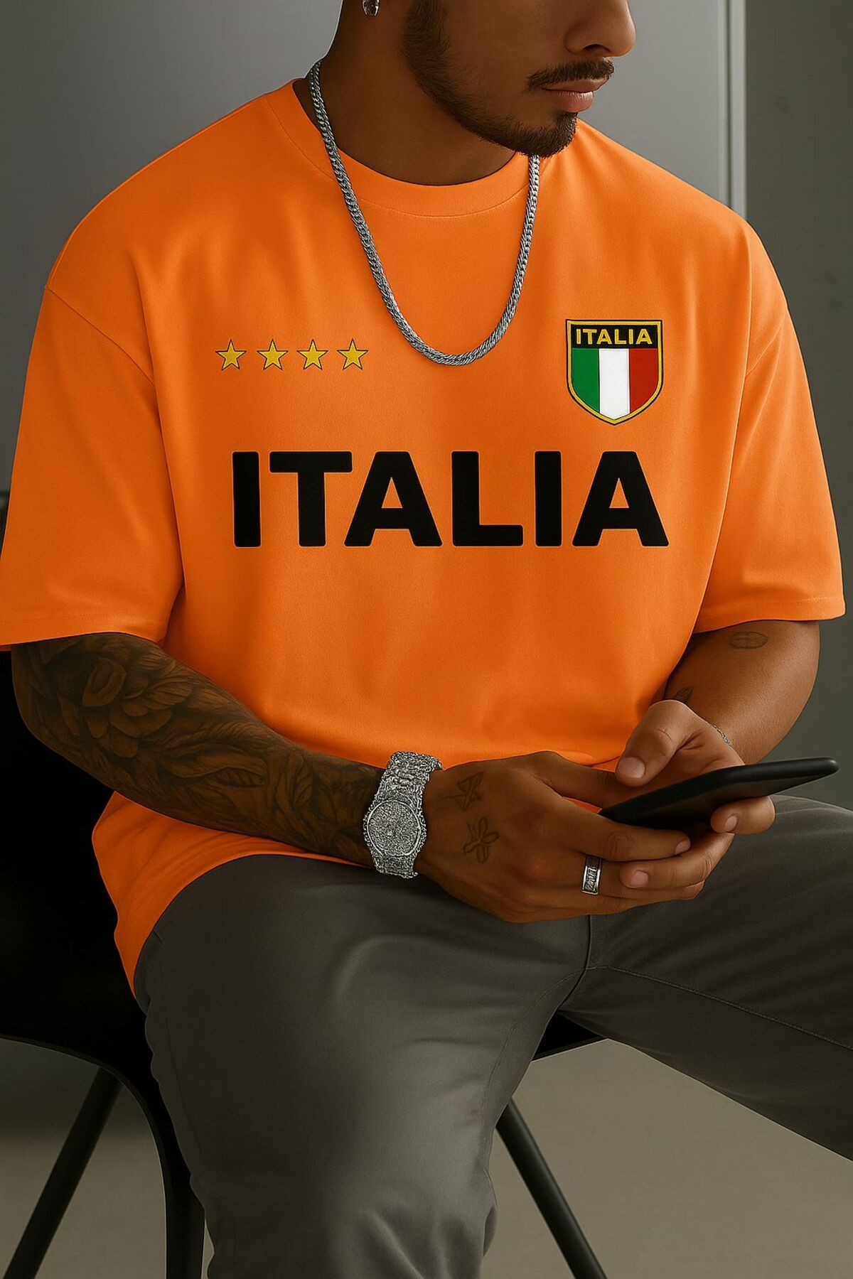 New Shine Italia İtalya Baskılı Büyük Beden Oversize T-Shirt