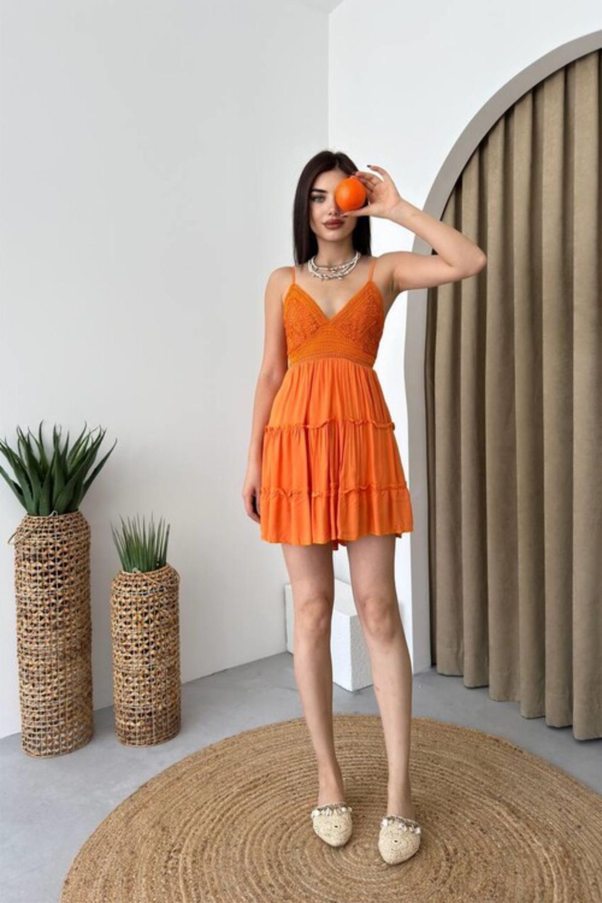 lika boutique Sırt Detay Nivel Göğsü Büzgülü Elbise