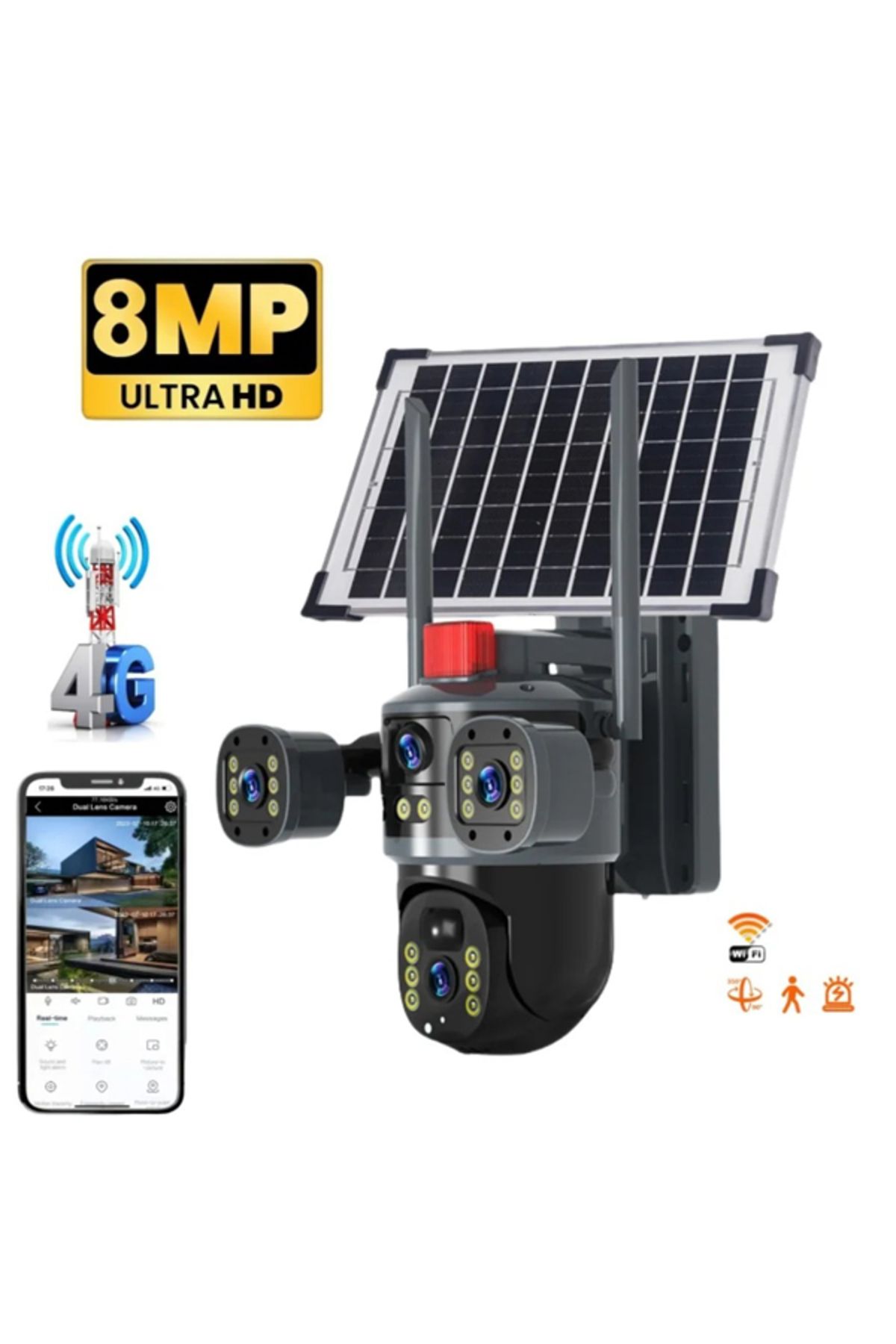 leeways Güneş Enerjili 4G Bağlantılı 4 Lens Full HD CCTV Güvenlik Kamerası