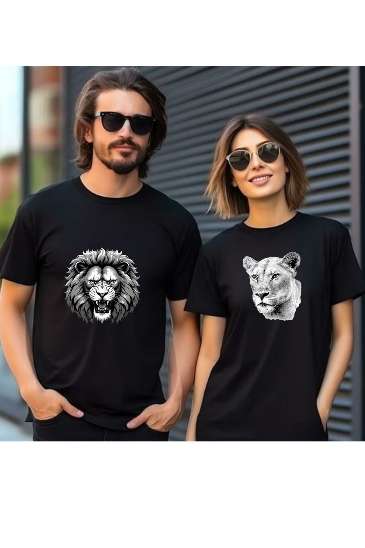 lewibafashion EŞ KOMBİNLİ ERKEK VE DİŞİ ASLAN TASARIMLI OVERSİZE T-SHİRT