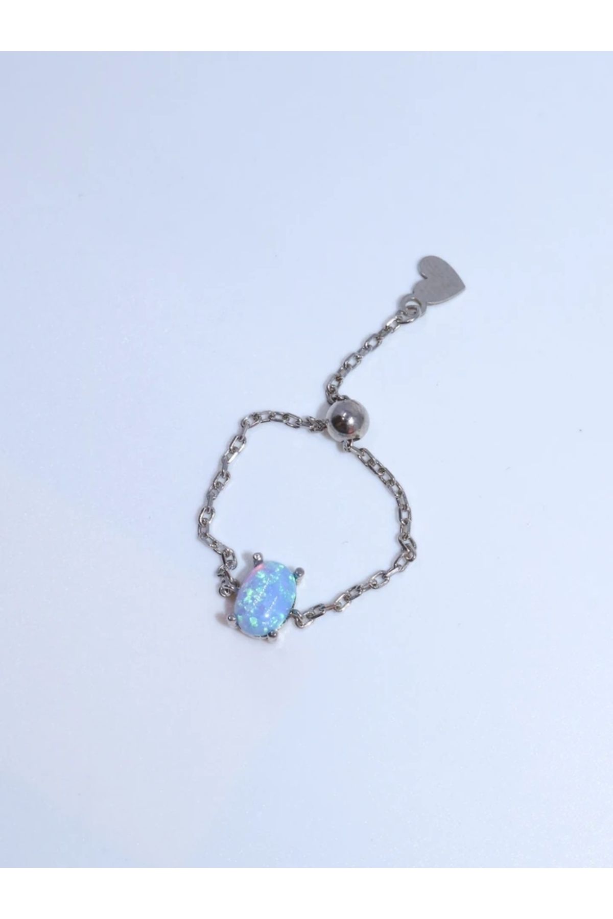 Reorah Collection Oval Chain Yüzük Mavi Opal 925 Ayar Gümüş