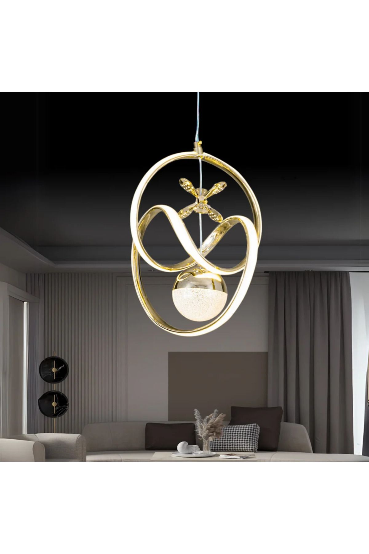 durulight Bianc Gold Kaplama 3 Renk Ledli Modern Özel Tasarım Sarkıt Ledli Avize