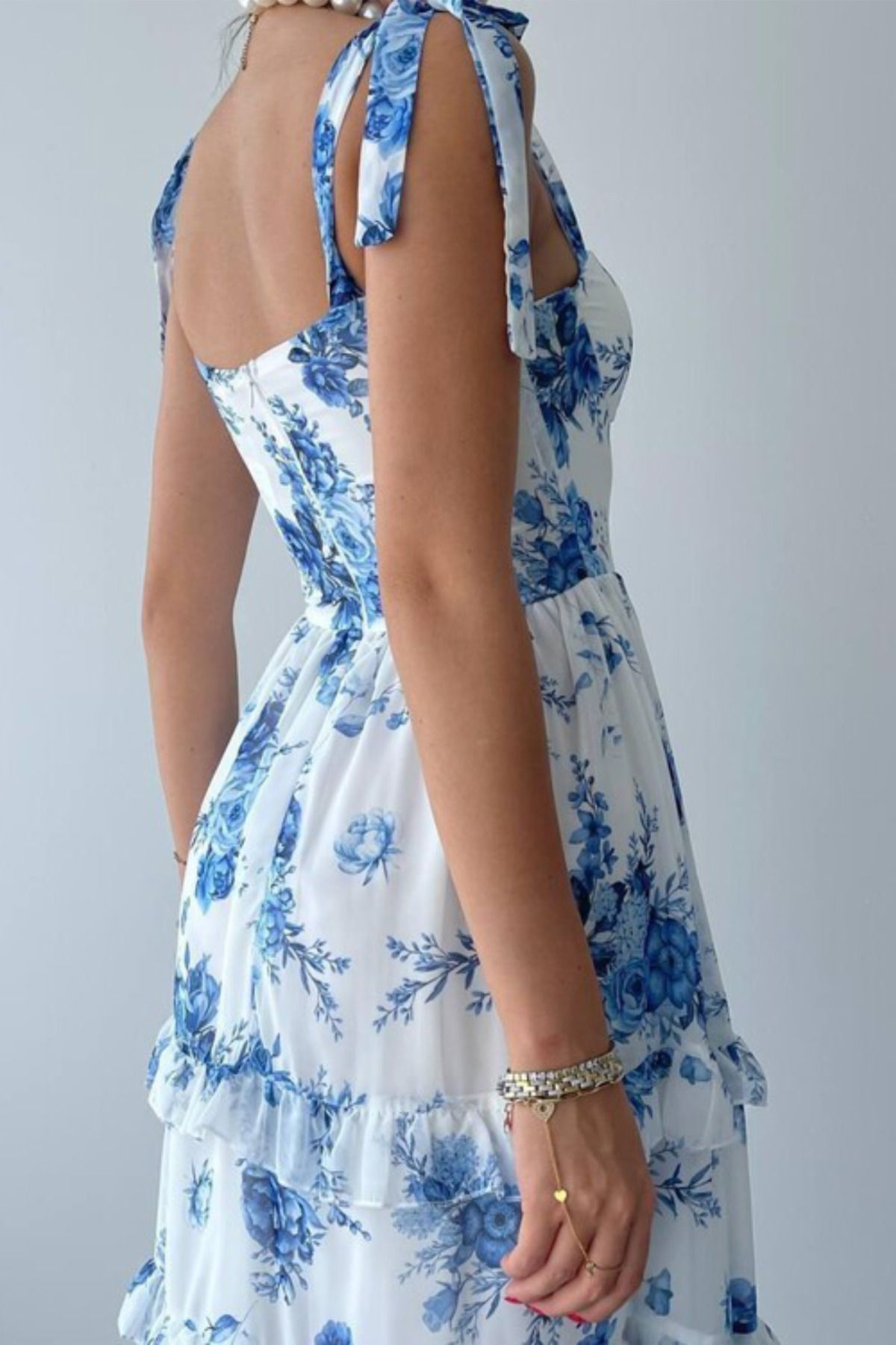 lika boutique Çiçekli Şifon Zemun Bağlamalı Elbise