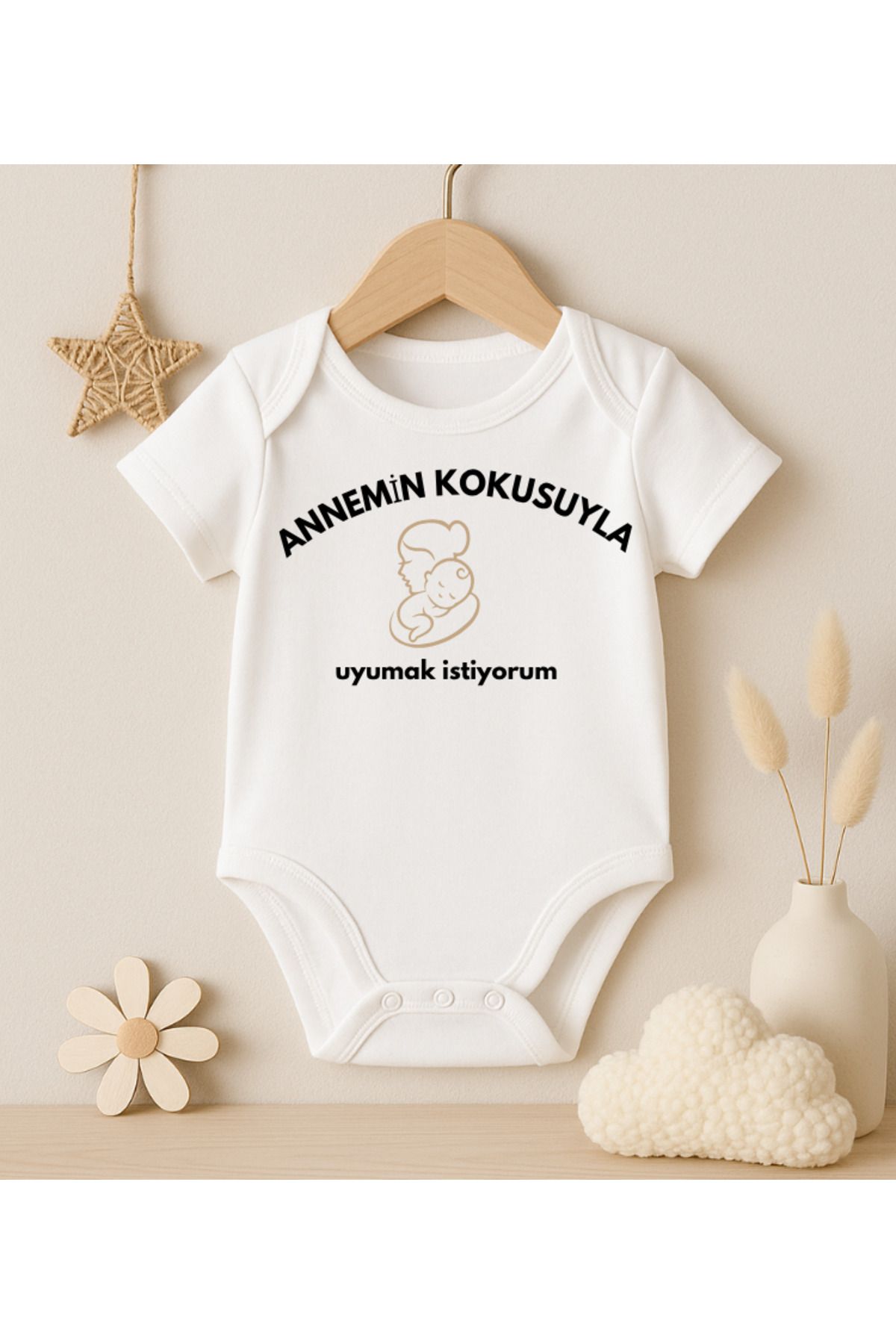 MODAT Annemin Kokusuyla Uyumak İstiyorum Yazılı Baskılı Bebek badi zıbın
