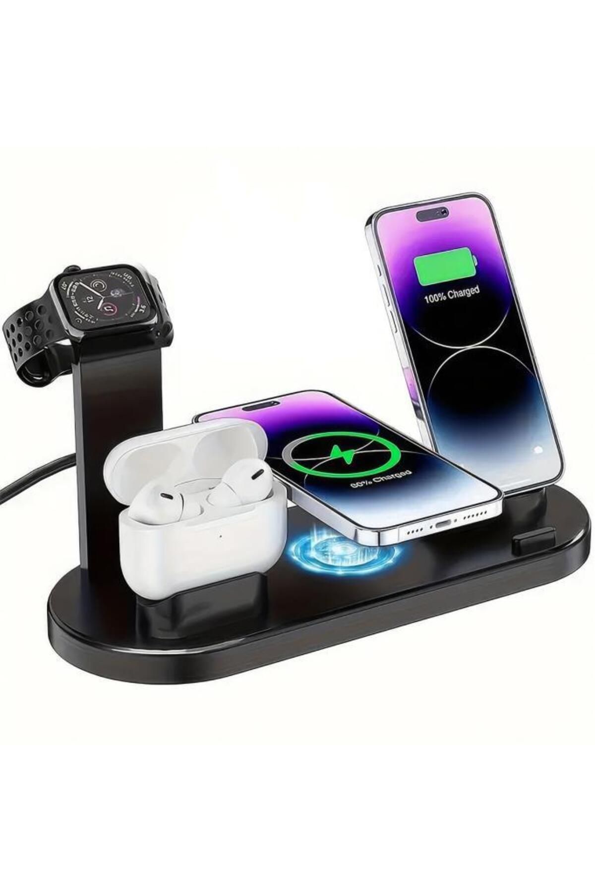 Chermik 4'ü 1 Arada Kablosuz Çok İşlevli Şarj İstasyonu – Telefon, Akıllı Saat, Kulaklık Uyumlu