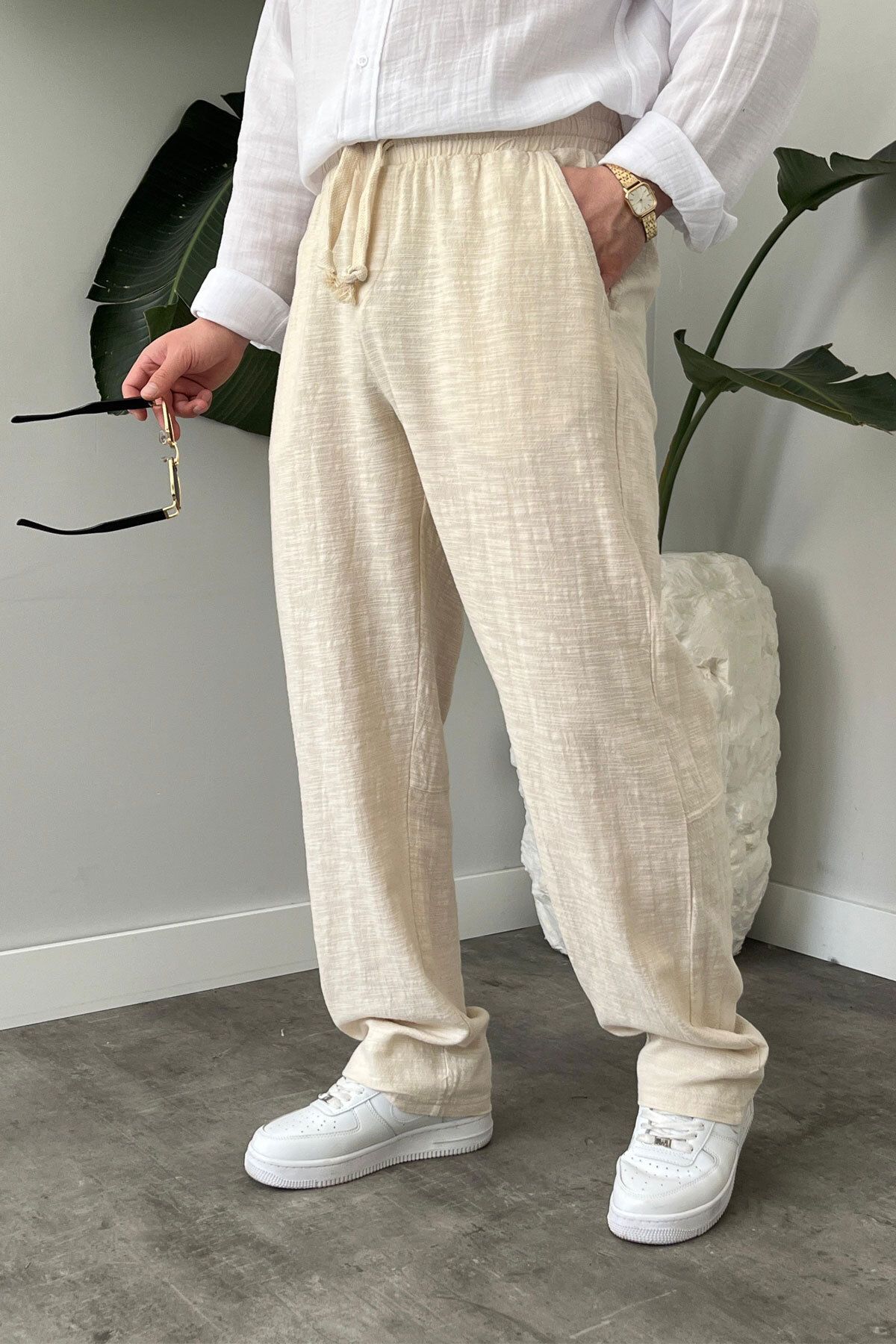 BayAygün BayAygun 5070 Baggy Joger Keten Pantolon_Bej