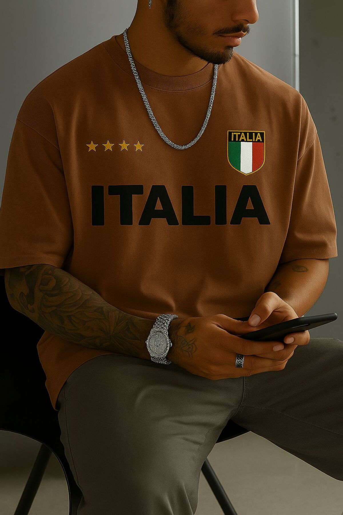New Shine Italia İtalya Baskılı Büyük Beden Oversize T-Shirt