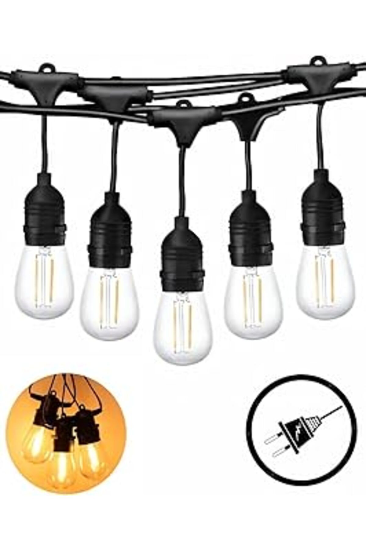 Pazarcan Forlife 5 Metre Led String Light Ip65 Su Geçirmez Dış Mekan Işık Seti – 5 Adet S14 Ampul Dahil, 220