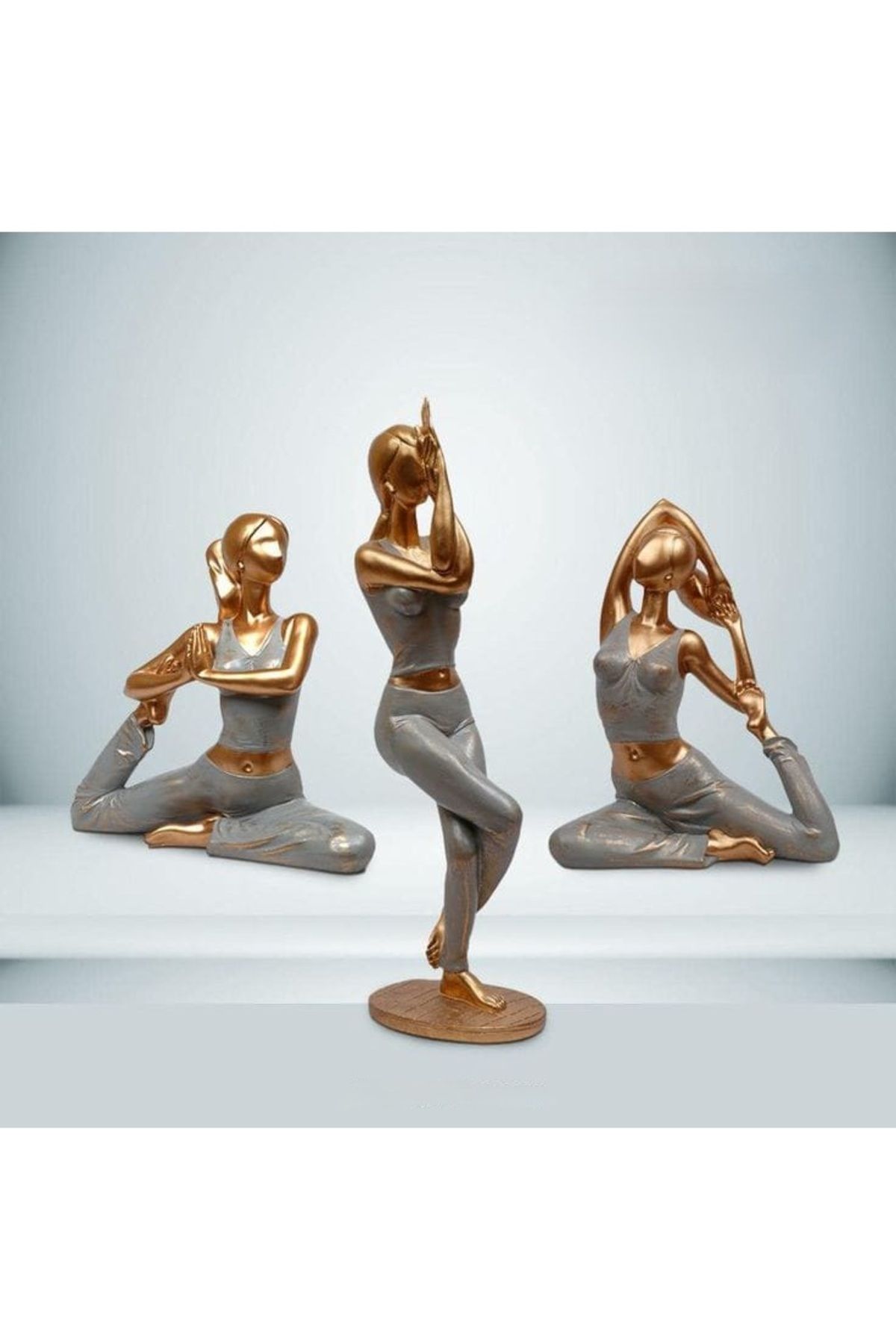 Yaratıcı sanatlar atölyesi 3'lü Yoga Yapan Kadınlar Gold Biblo Seti Dekoratif Masa Üstü Biblo Heykel Seti