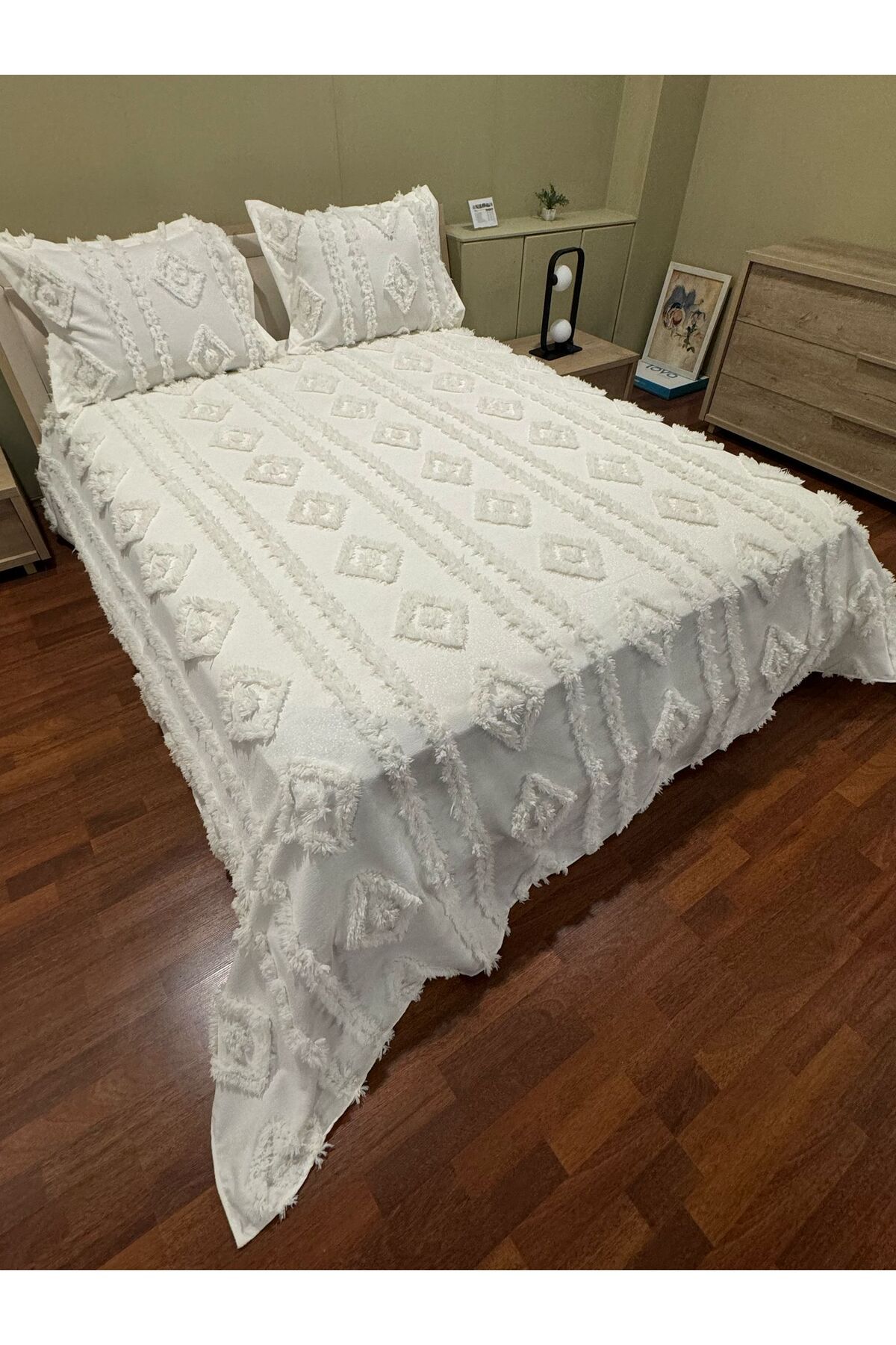 BlueMaison Butik Şönil Battal Boy Yatak Örtüsü Saray Ekru