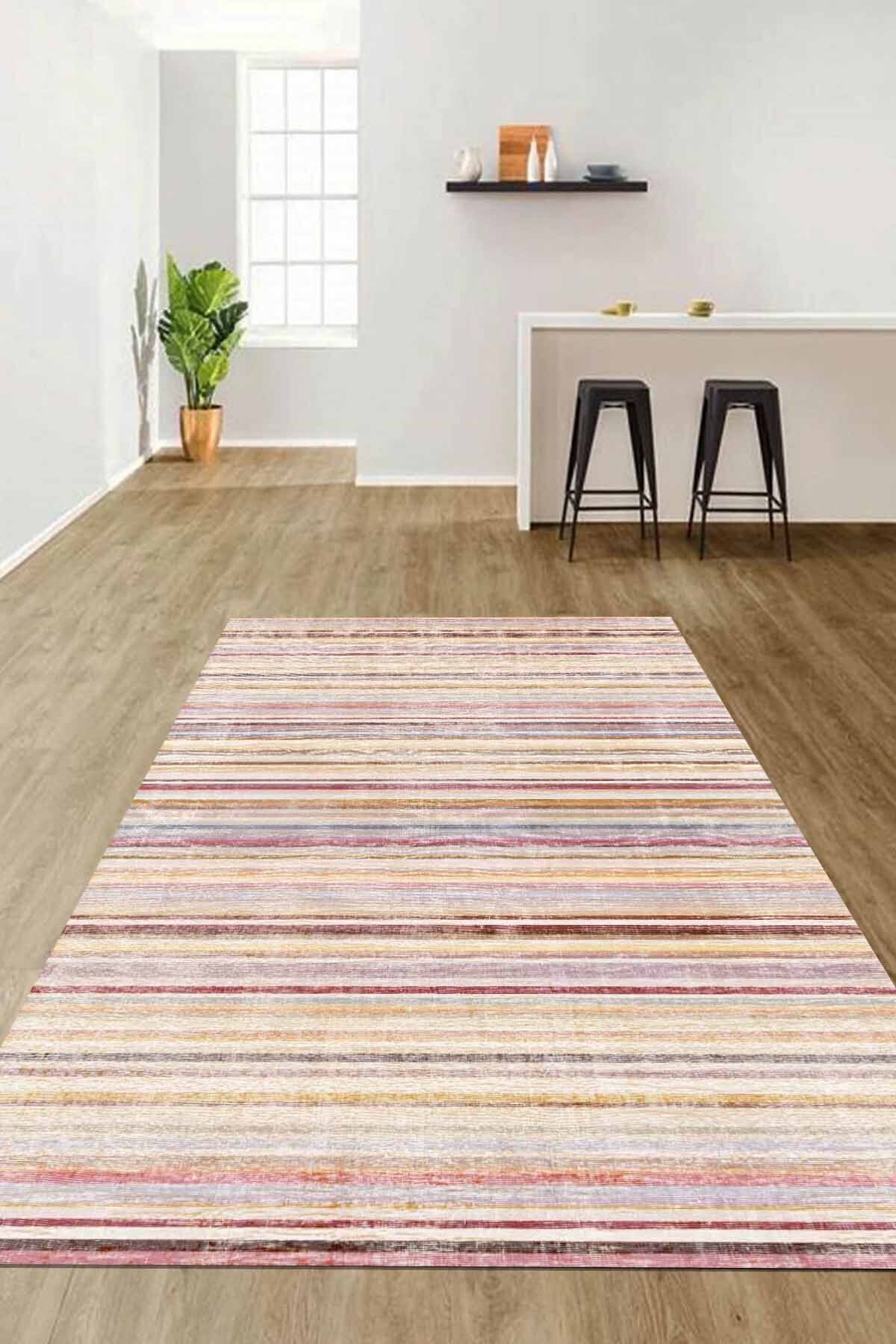 Lattedizayn Fro Eskitme Yıkanabilir Kaymaz Pamuk Taban Kadife Salon Mutfak Halısı Yolluk Kilim