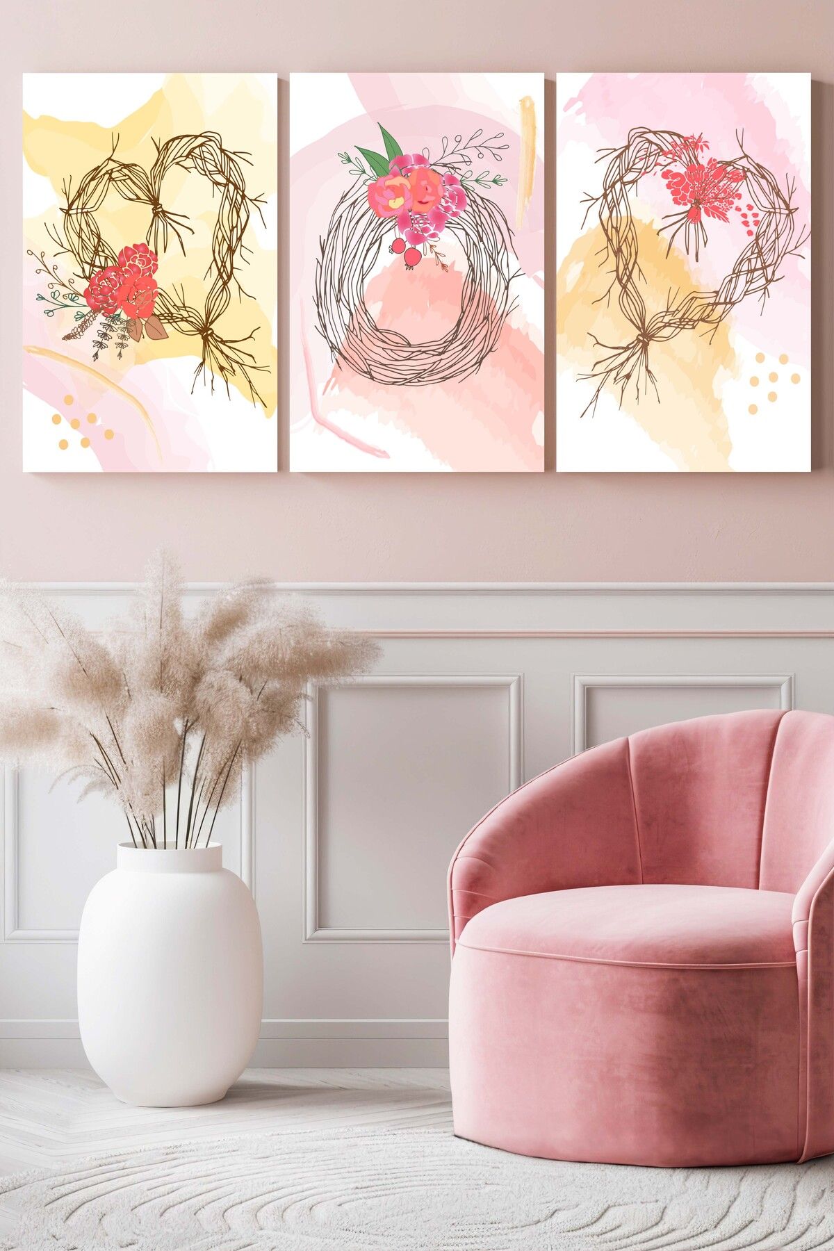 Hagen 3 lü Tablo Duvar Tablosu Çerçeve Görünümlü Mutfak Tabloları Modern Tablo Bohem Tablo Premium Kalite