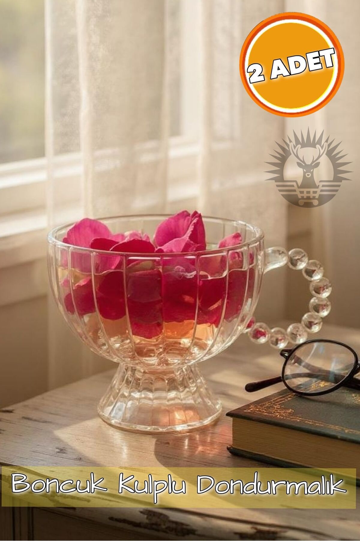 KaraWent Home Boncuk Kulplu Cam 2'Li Dondurmalık Kase Set | Sunum Dondurmalık KRW-11