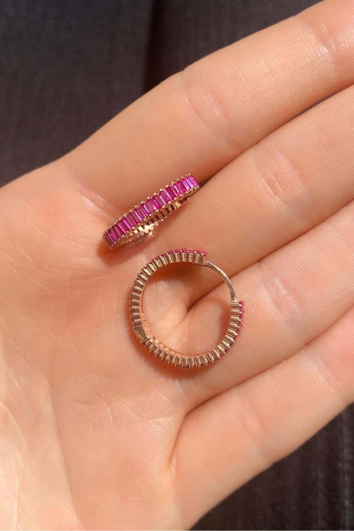 Spossy Silver Jewelry 1.8 cm Baget Taşlı Halka Küpe