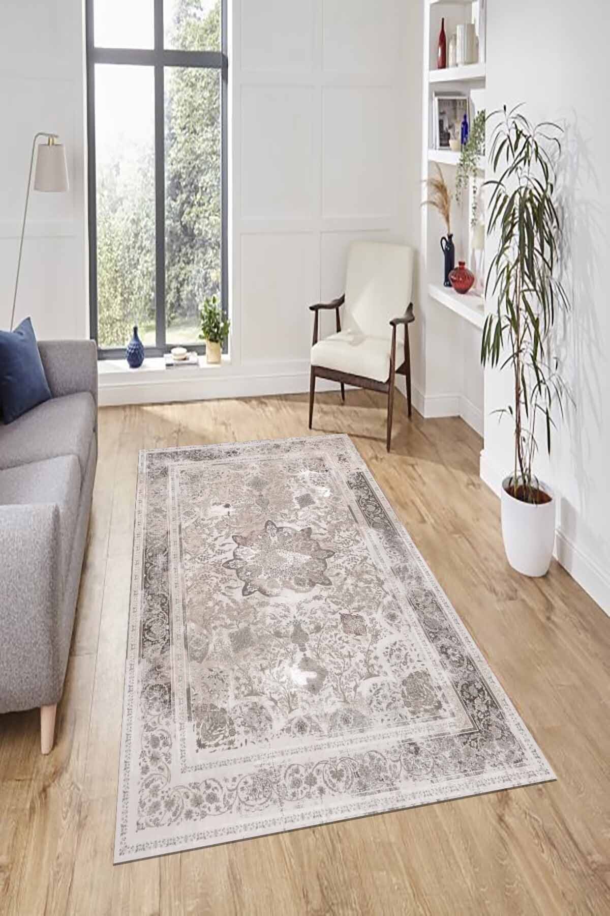 Lattedizayn Karen Eskitme Yıkanabilir Kaymaz Pamuk Taban Kadife Salon Mutfak Halısı Yolluk Kilim