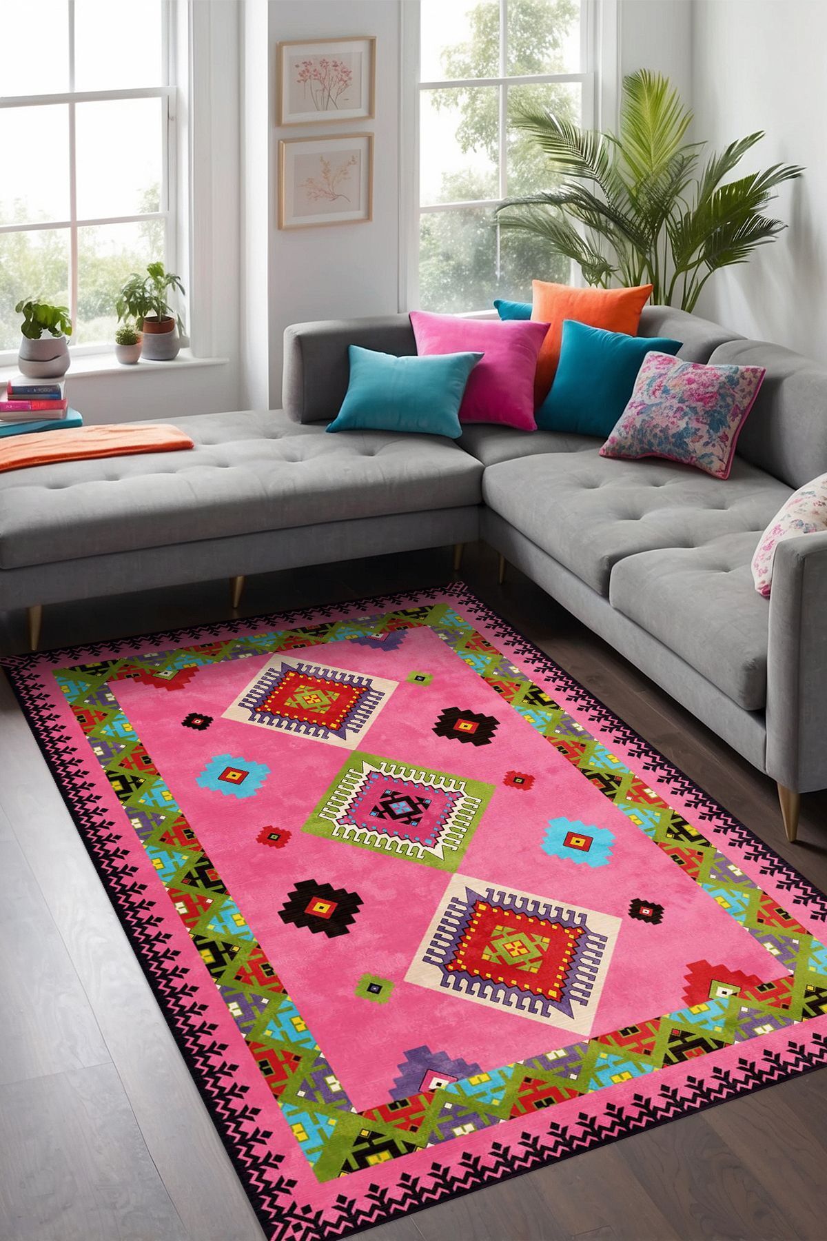 Lattedizayn Aksel Eskitme Yıkanabilir Kaymaz Pamuk Taban Kadife Salon Mutfak Halısı Yolluk Kilim