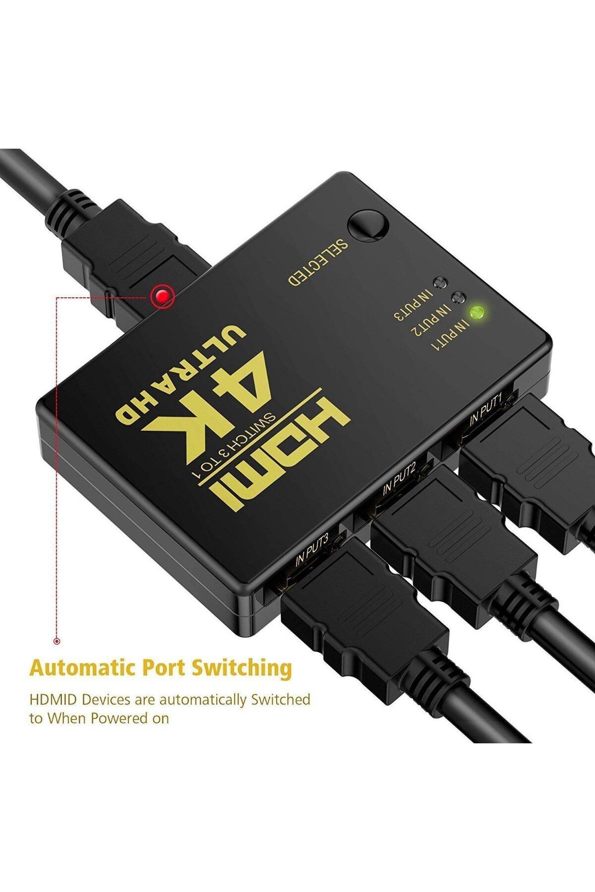 OEM-4K HDMI hub with 3 inputs and 1 output, supports 1080p, remote control included 5