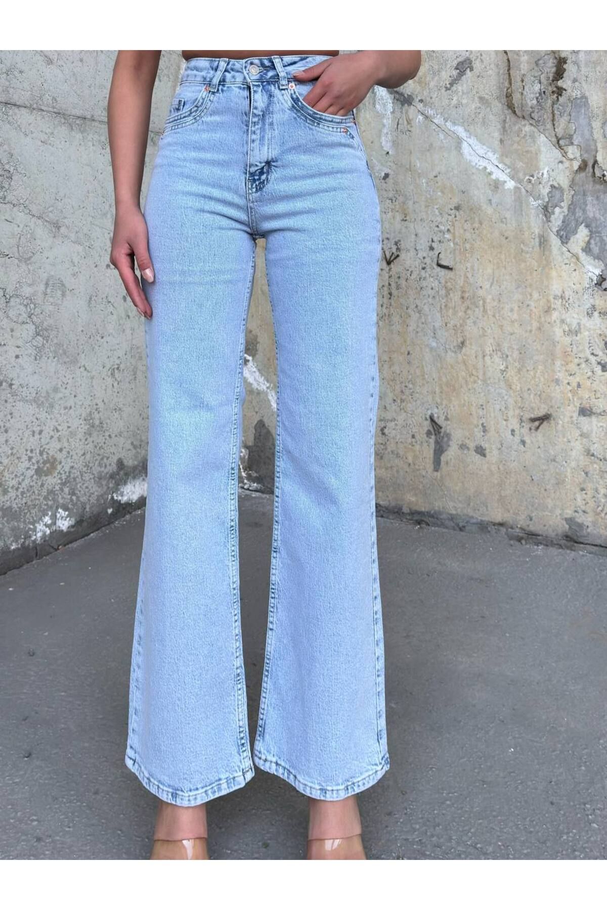 Miele Woman Kadın Yüksel Bel Cep Detay Palazzo Bol Paça Full Likra Esnek Jeans