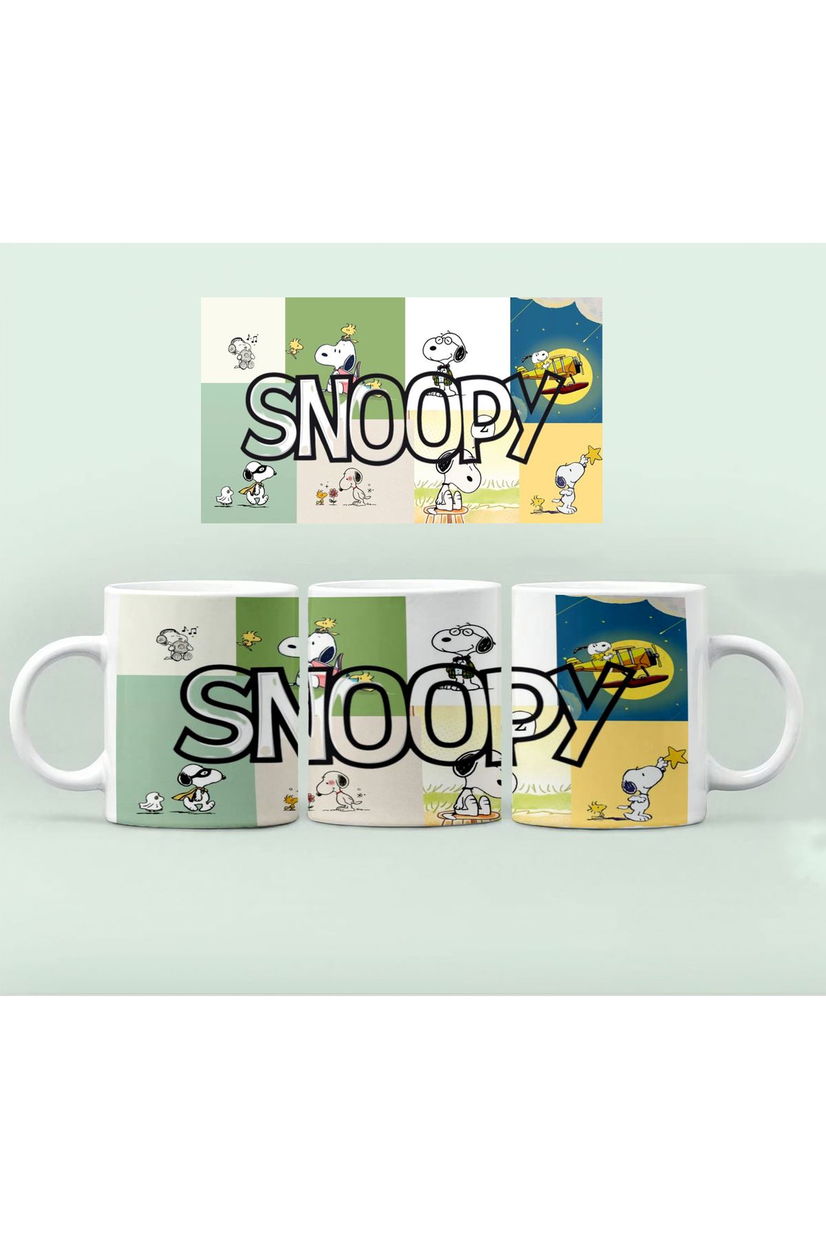 GünayStore Snopy Desenli Baskılı Kupası Bardak Kahve Çay Fincanı