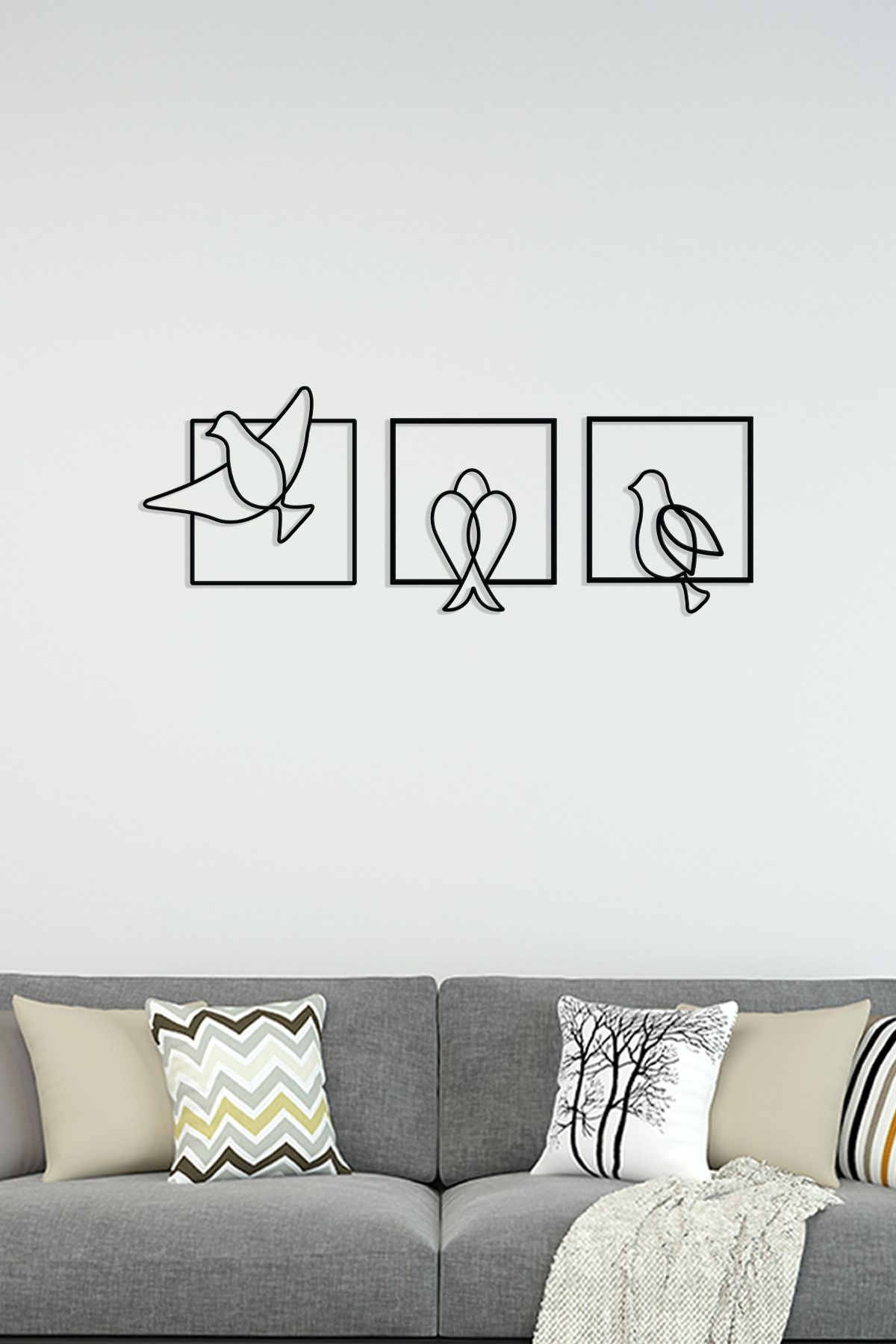 cncrafft 3'lü Kuş Metal Tablo Seti – Minimalist Duvar Dekoru