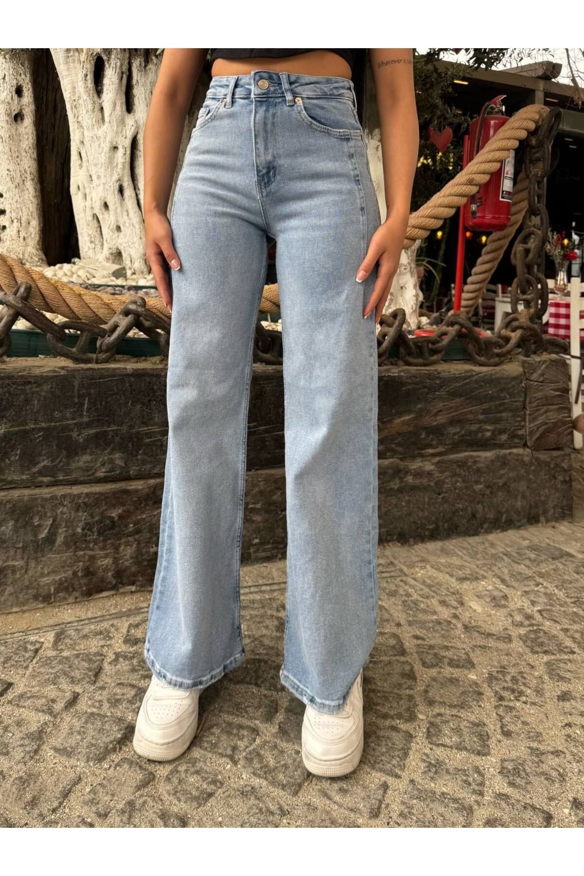 Miele Woman Kadın Yüksek Bel Detay Pens Wide Leg Extra Bol Full Likra Esnek Jeans