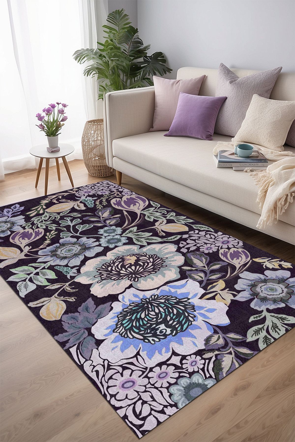 Lattedizayn Evans Eskitme Yıkanabilir Kaymaz Pamuk Taban Kadife Salon Mutfak Halısı Yolluk Kilim