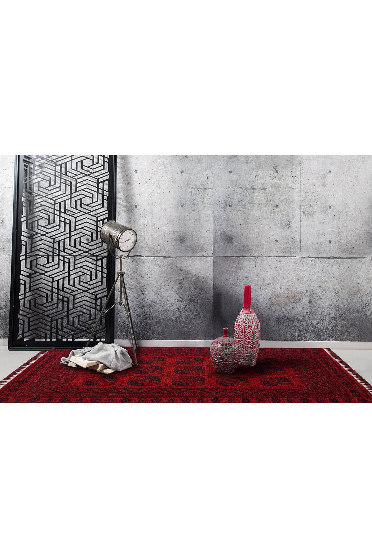 akbel halı & yatak exclusive home design Buhari BHR 01 Kırmızı -Yıkanabilir Kaymaz Tabanlı İnce Halı