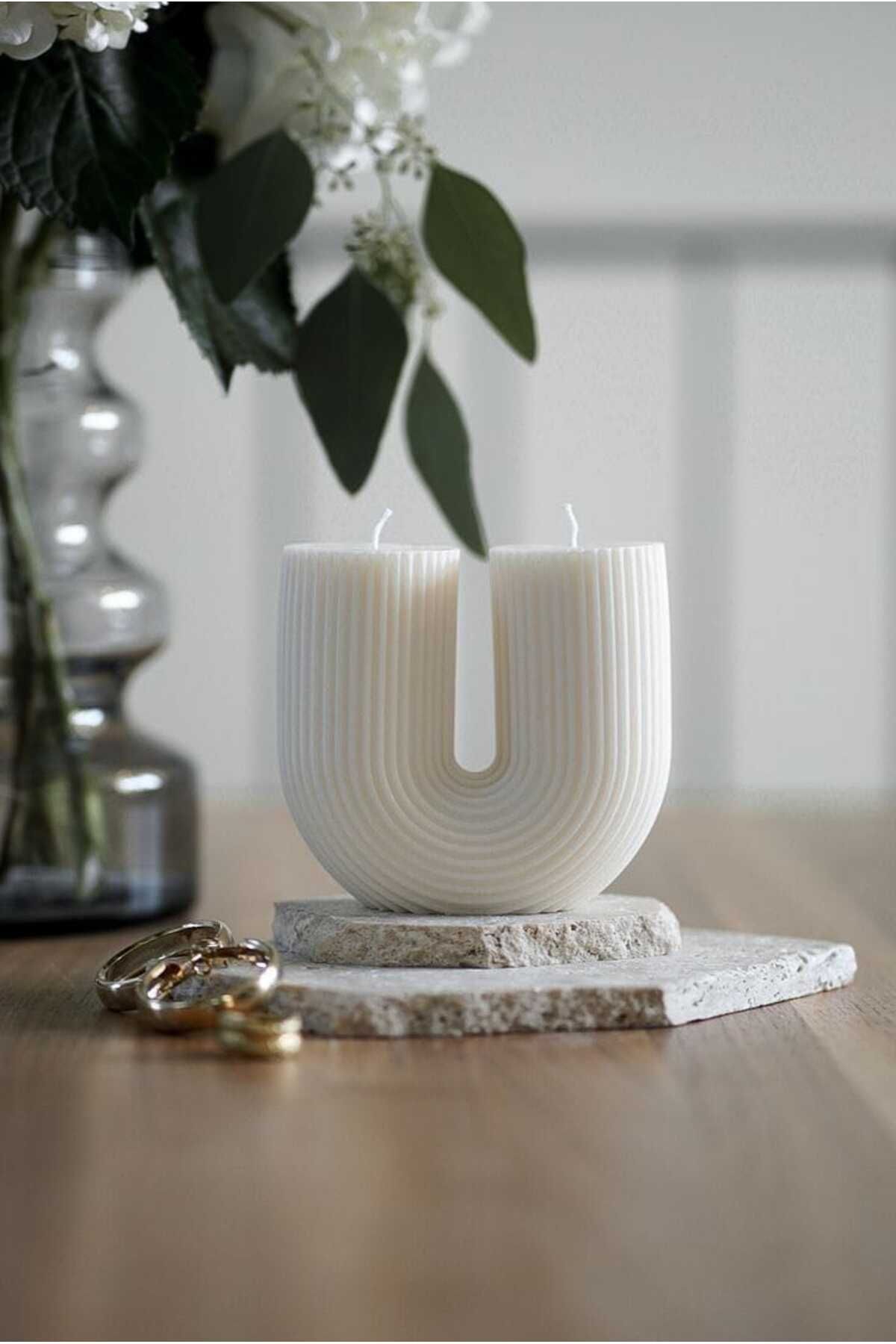 Elioure U Şekilli Minimalist Estetik Mum Çift Set, Düğün ve Doğum Günü Hediyesi