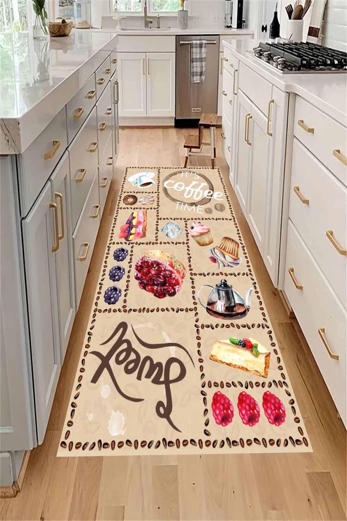 Lattedizayn Jim Eskitme Yıkanabilir Kaymaz Pamuk Taban Kadife Salon Mutfak Halısı Yolluk Kilim