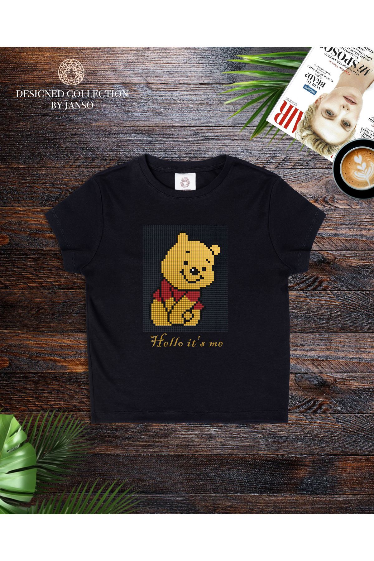 JANSO GROUP - KADIN KISA KOLLU CROP TSHIRT BASKILI Helle it's me PAMUKLU PENYE KUMAŞ
