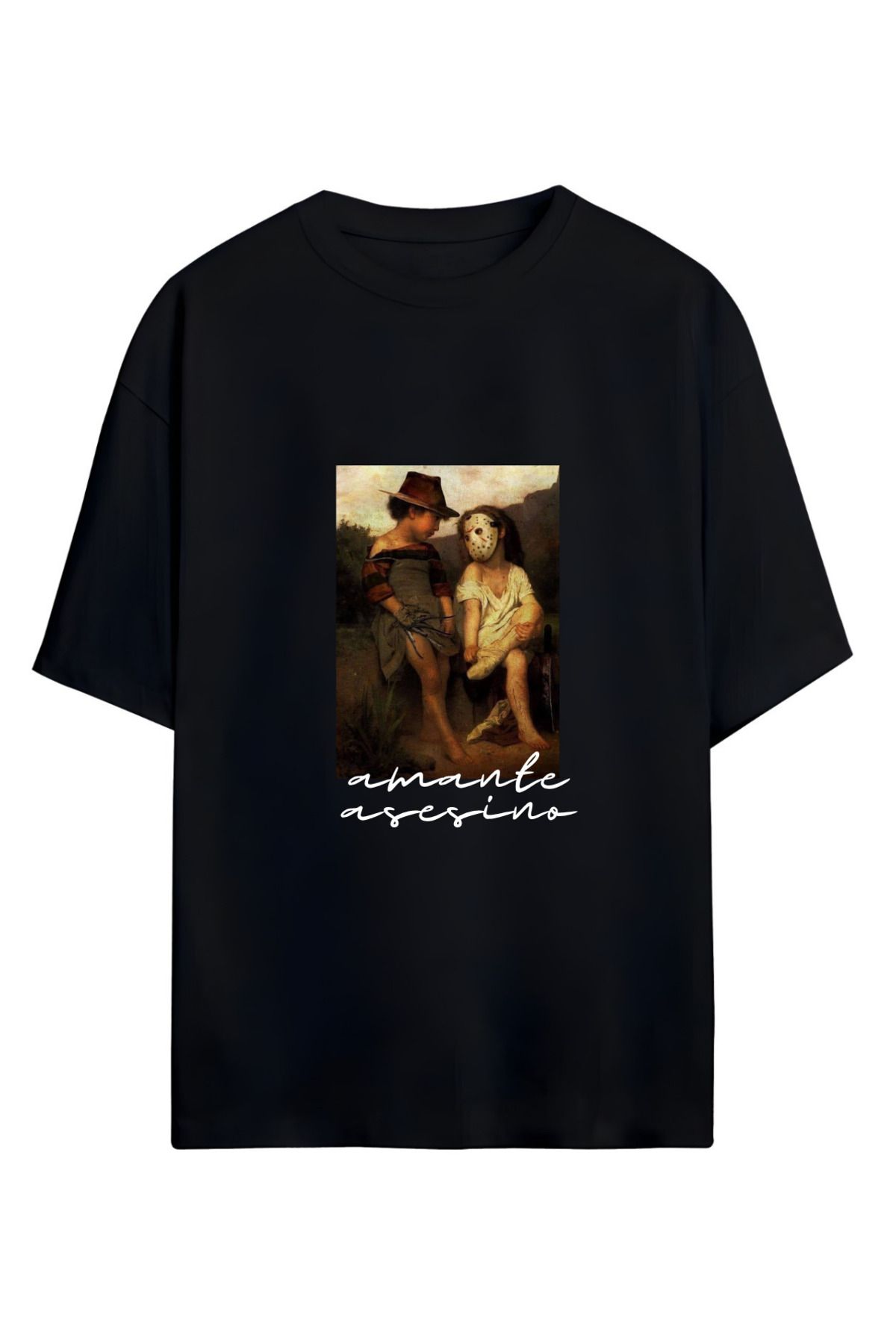 MAGORS GraffTee Unisex %100 Organik Pamuk Bisiklet Yaka Korku Tema Baskılı Özel Tasarım T-shirt