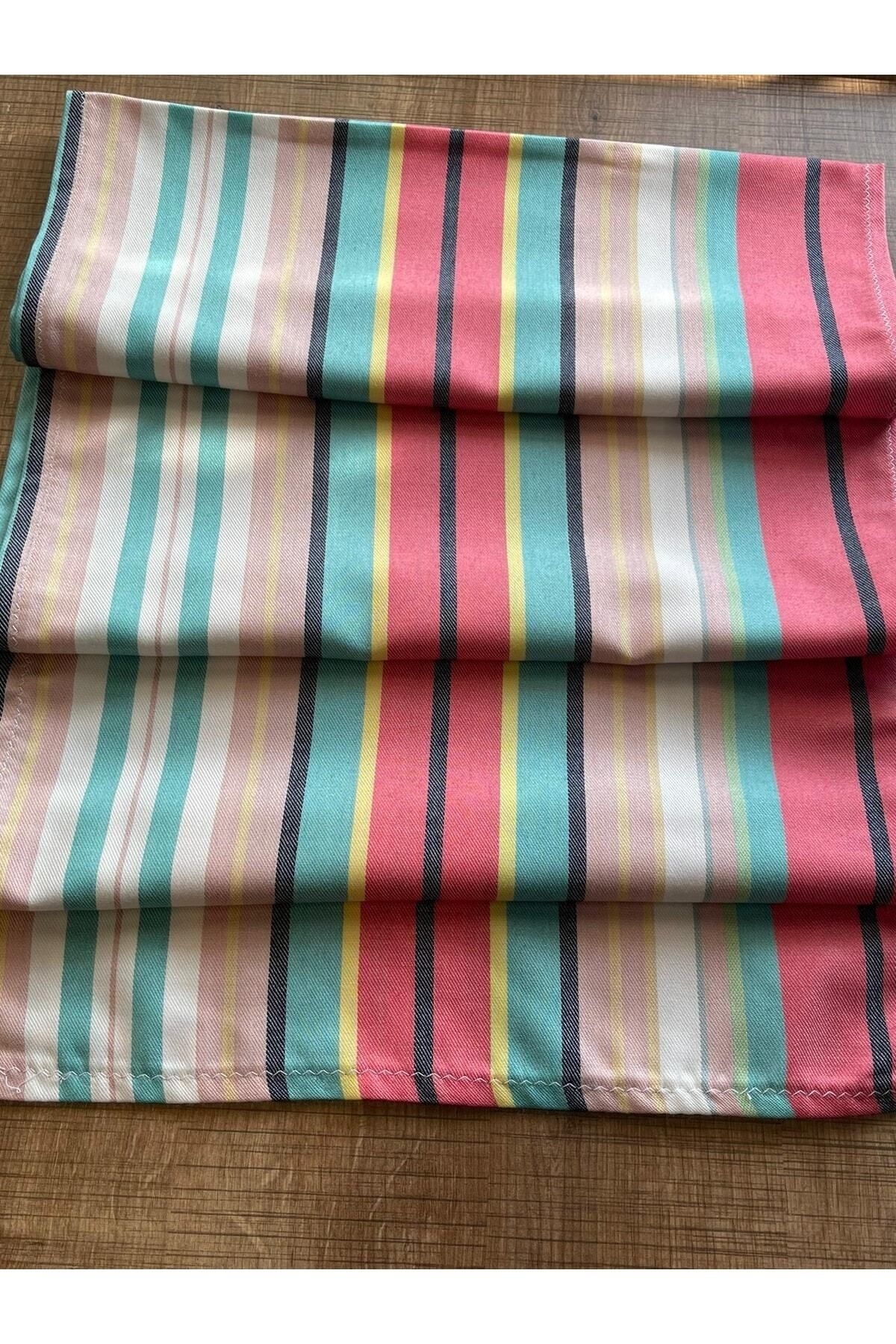 Elioure Renkli Çizgili Masa Koşusu, 145x36 cm, Şık ve Canlı Masa Dekorasyonu.