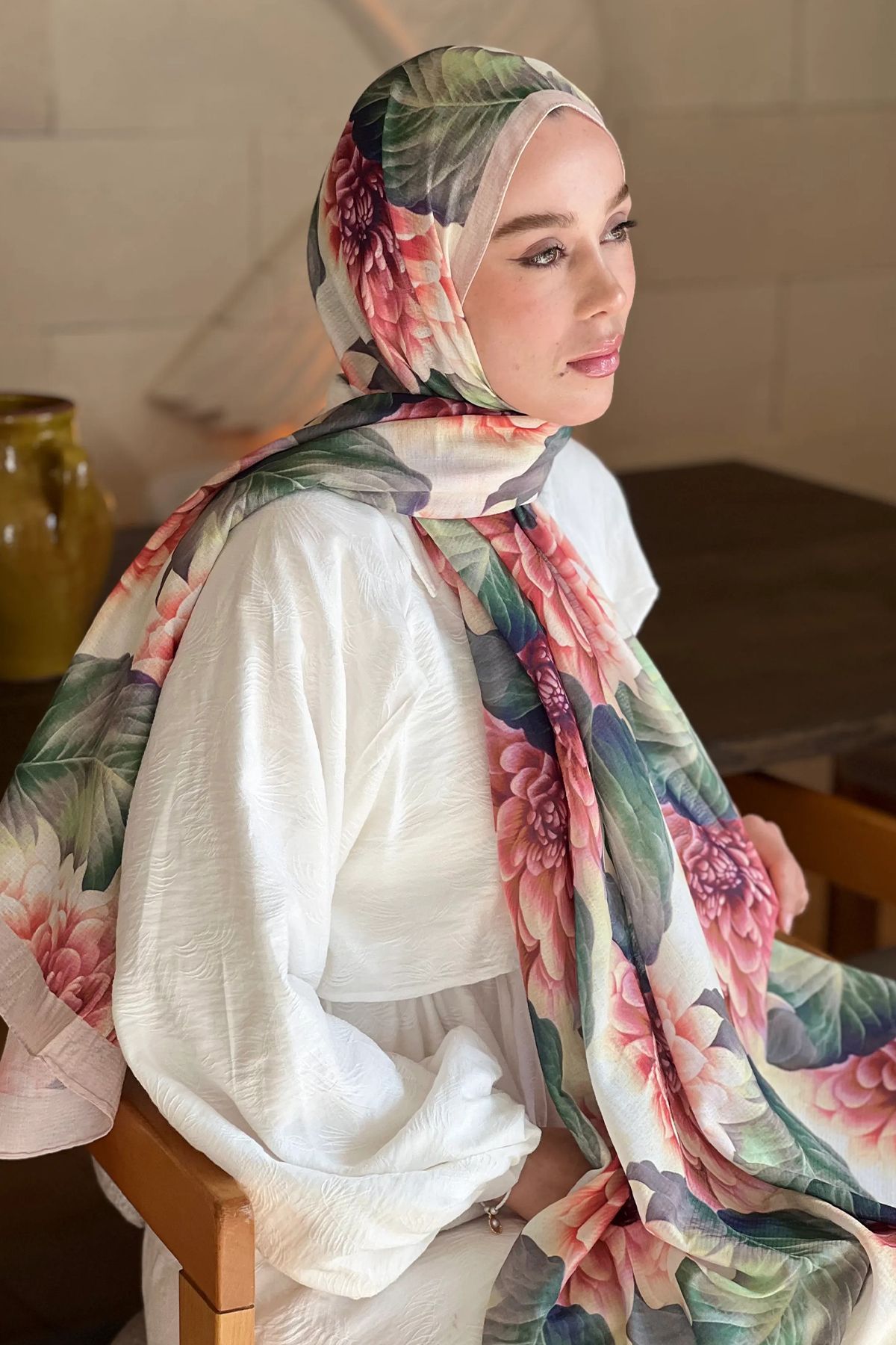 Tesettür Diyarı Ortanca Desen Lina Şal