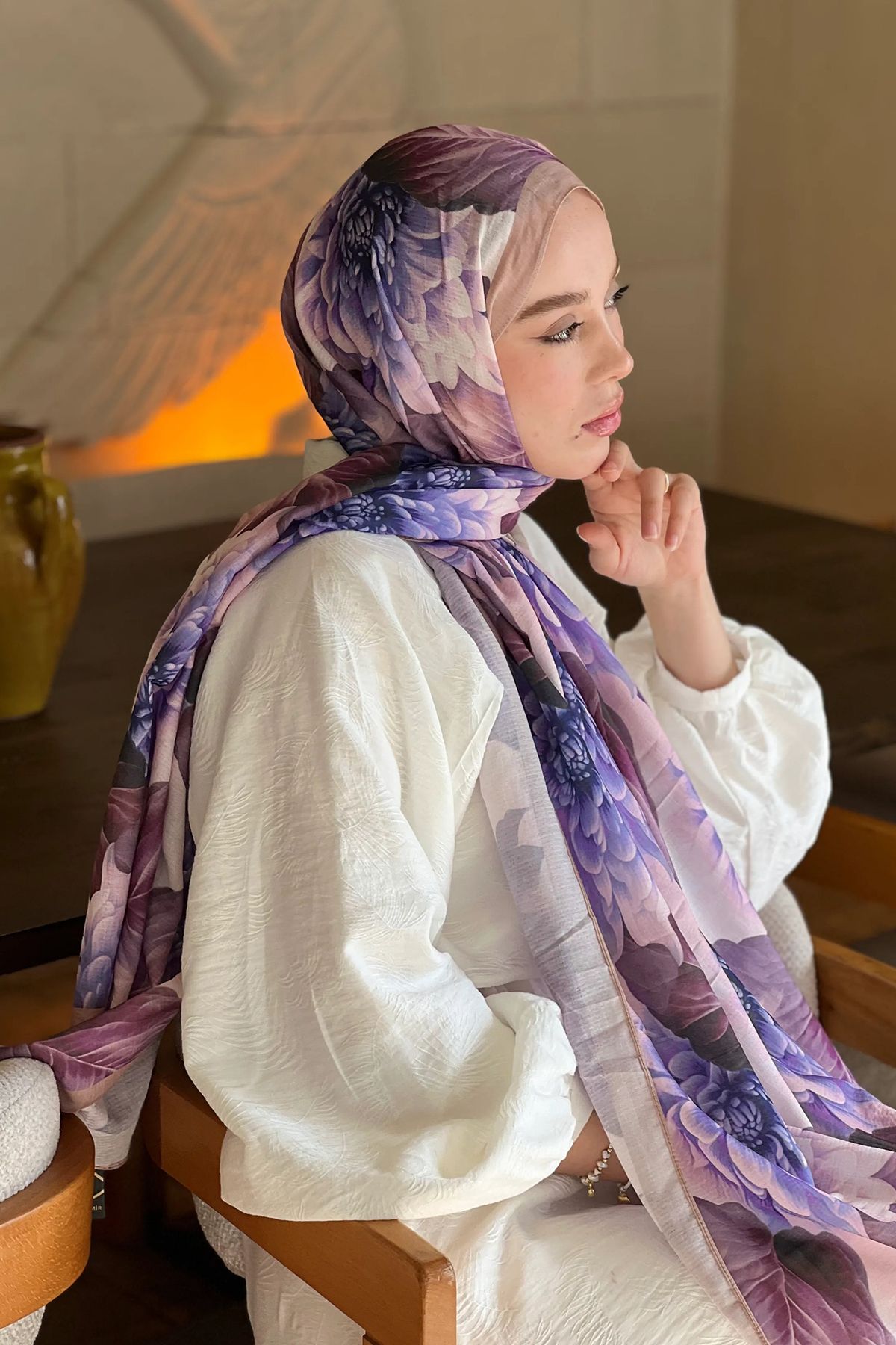 Tesettür Diyarı Ortanca Desen Lina Şal