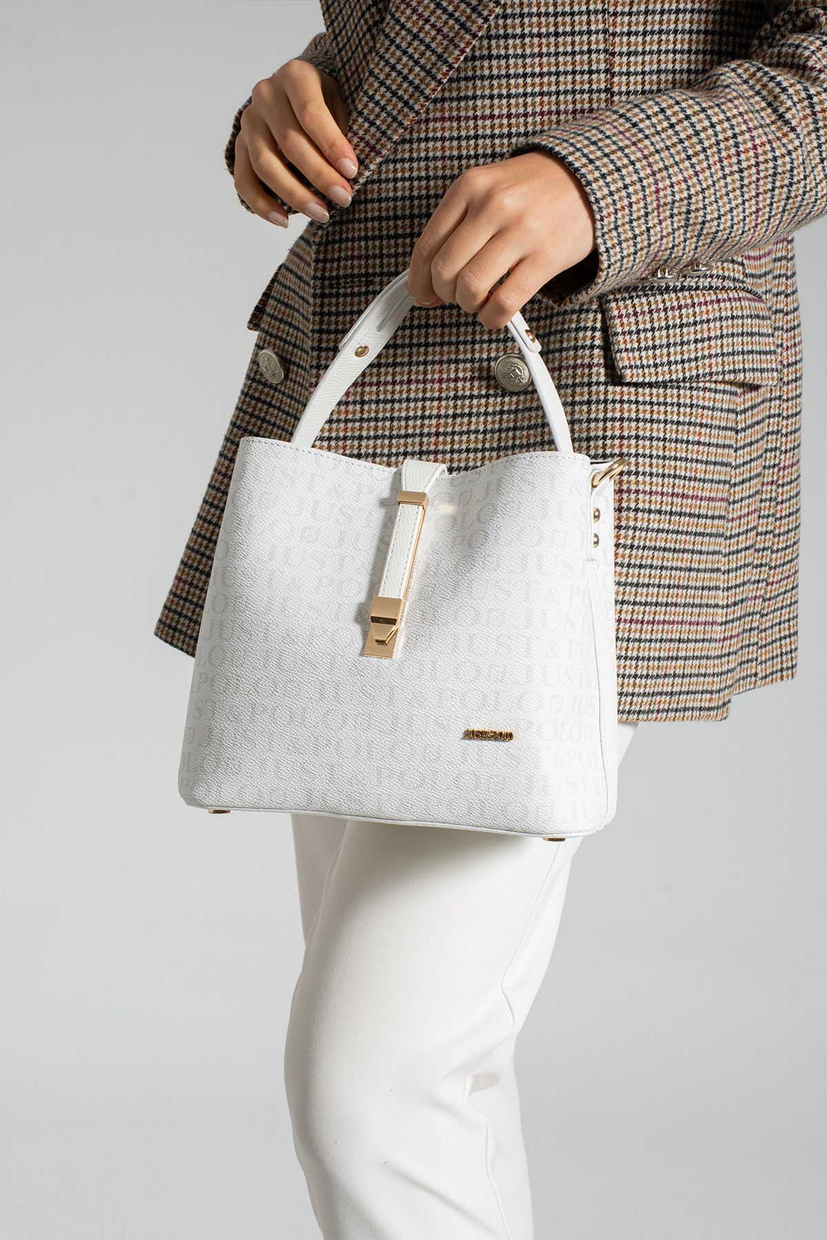 Just Polo Viyana 2055 Emprime Suni Deri Marka Baskılı Kadın Postacı Ve Omuz Çantası (Ebat:En 23 Boy 20 Cm)