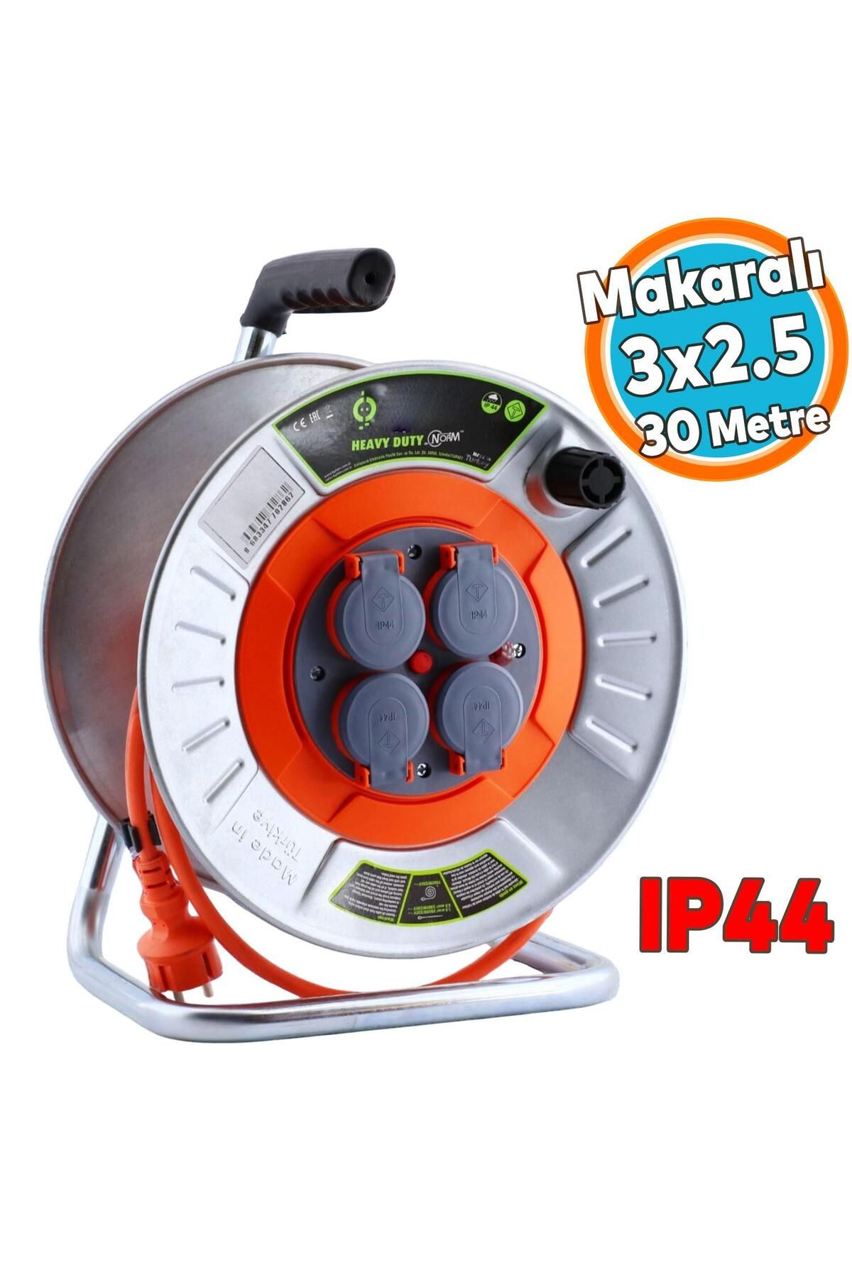 NZB Metal Makaralı Seyyar Kablo Kapaklı 4 Prizli Uzatma Kablosu 3x2.5 mm CCA Kablo 30 Metre