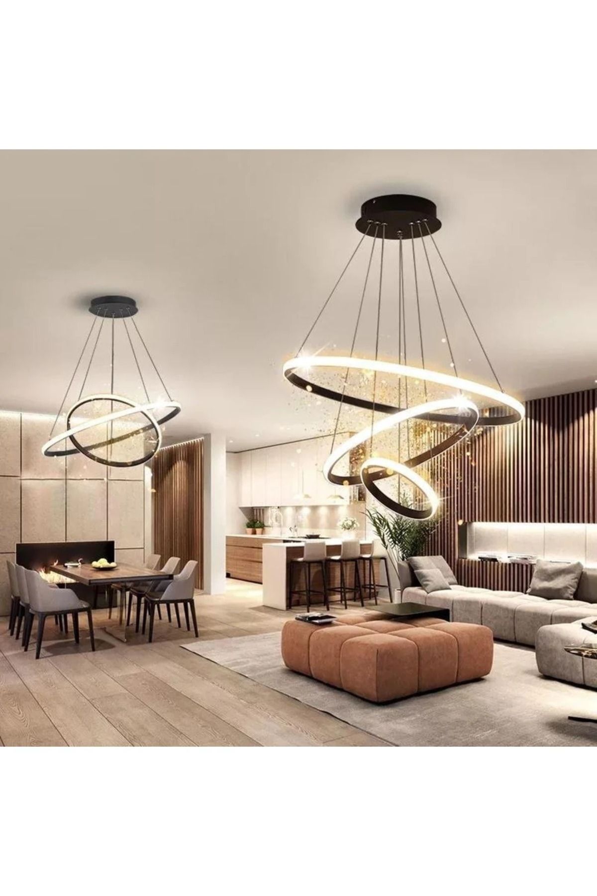 durulight Dünya Siyah Yeni Beyaz Ultra Süper Ledli Avize Seti Takım 3'lü ve 2'li