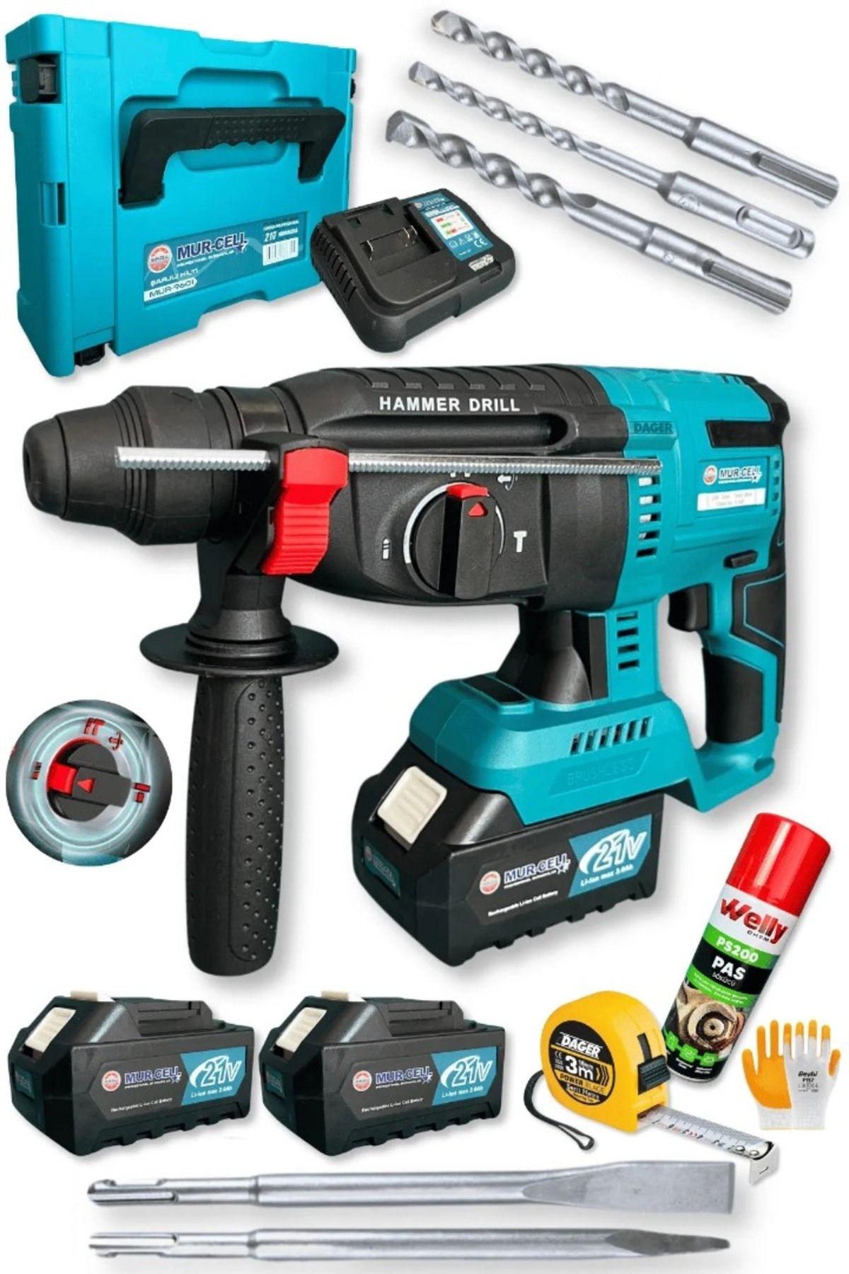 adden Murcell ADN0355 21V Şarjlı Kırıcı Delici Hilti 3Ah, 2 Batarya, 4260 BPM, 18 mm Kapasite