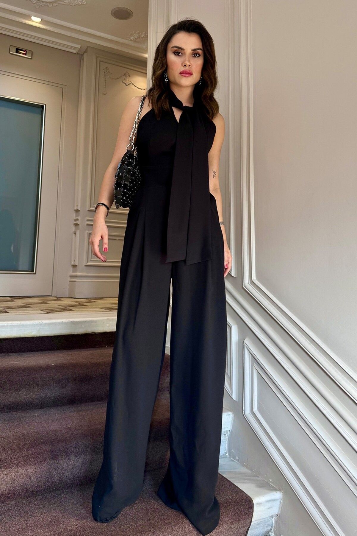 ROUPAS Sarı Rahat Kesim Bağlama Detaylı Tulum