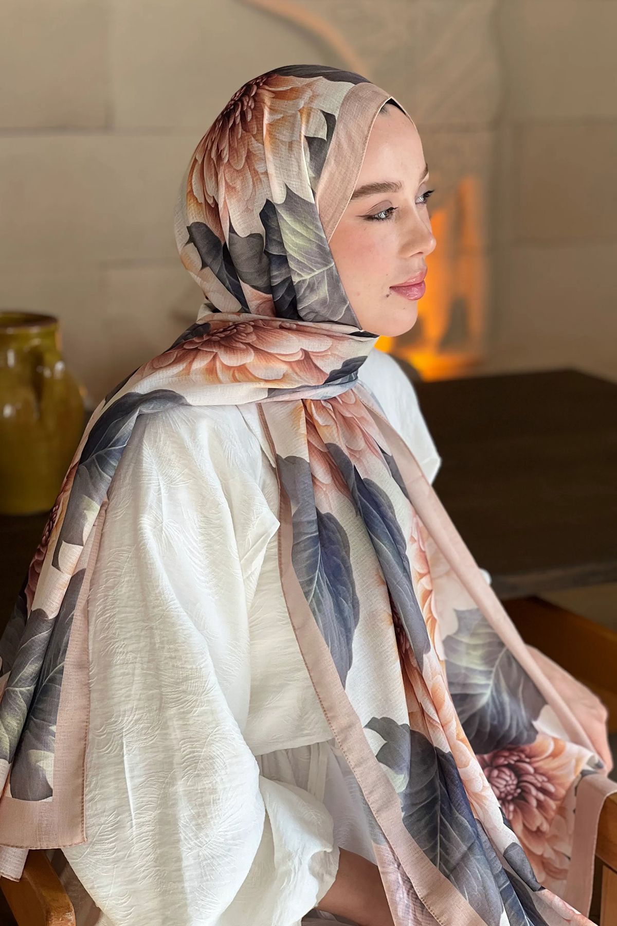 Tesettür Diyarı Ortanca Desen Lina Şal