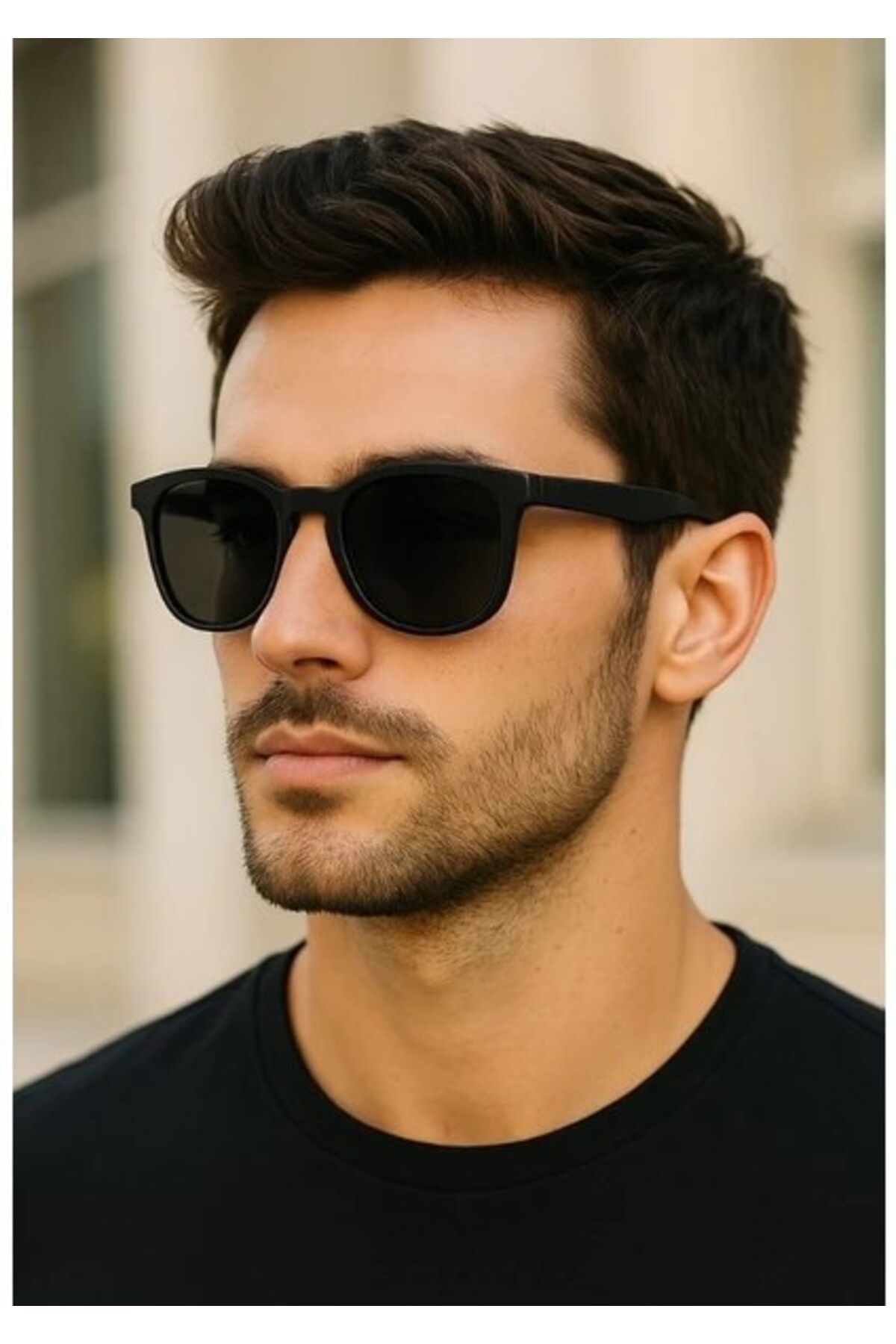 Kesene Siyah Sade Detaylı Şık Stil Tasarım UV 400 Korumalı Polarize Çerçeve Unisex Güneş Gözlüğü