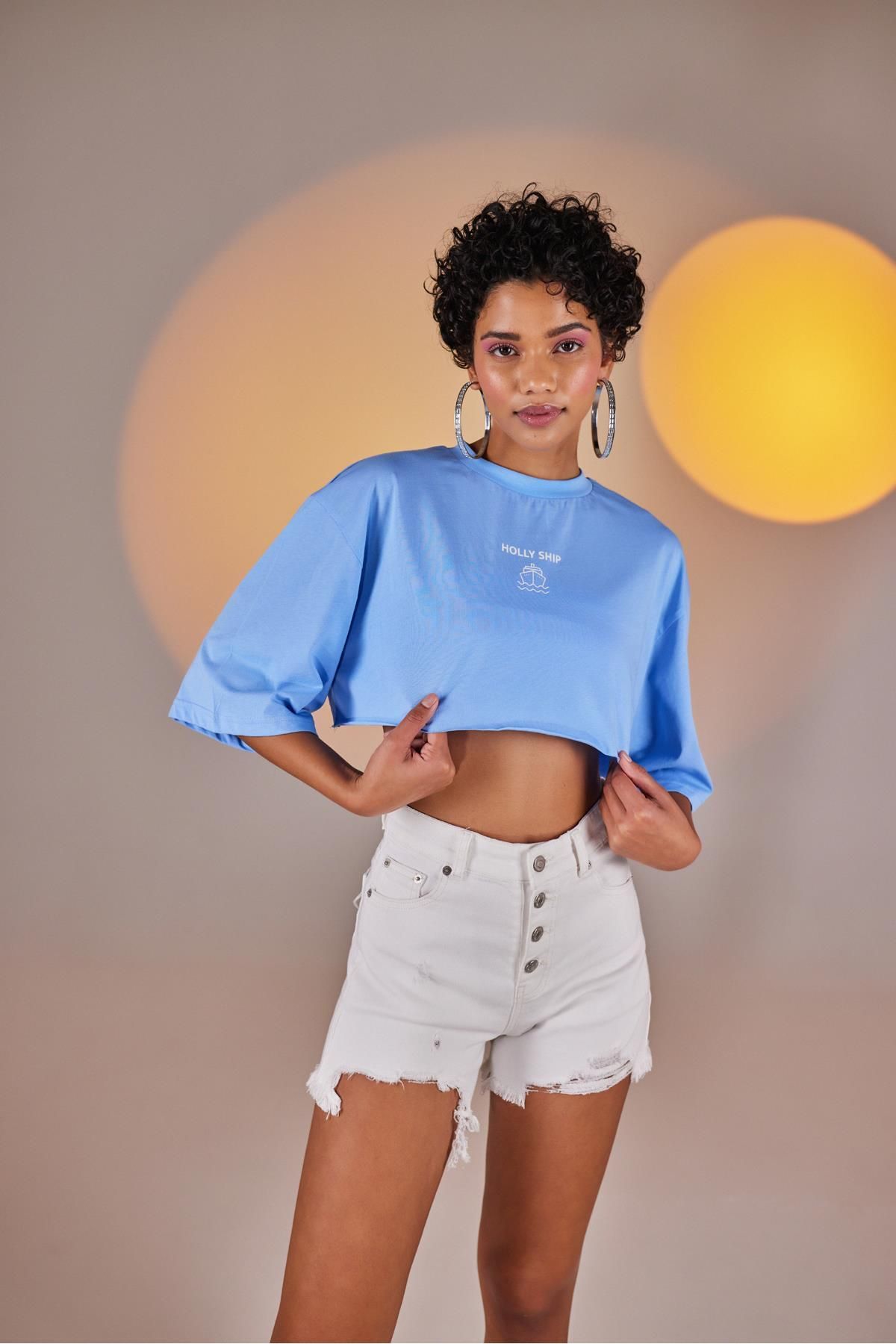 Markano Holly Crop Tshirt Mavi