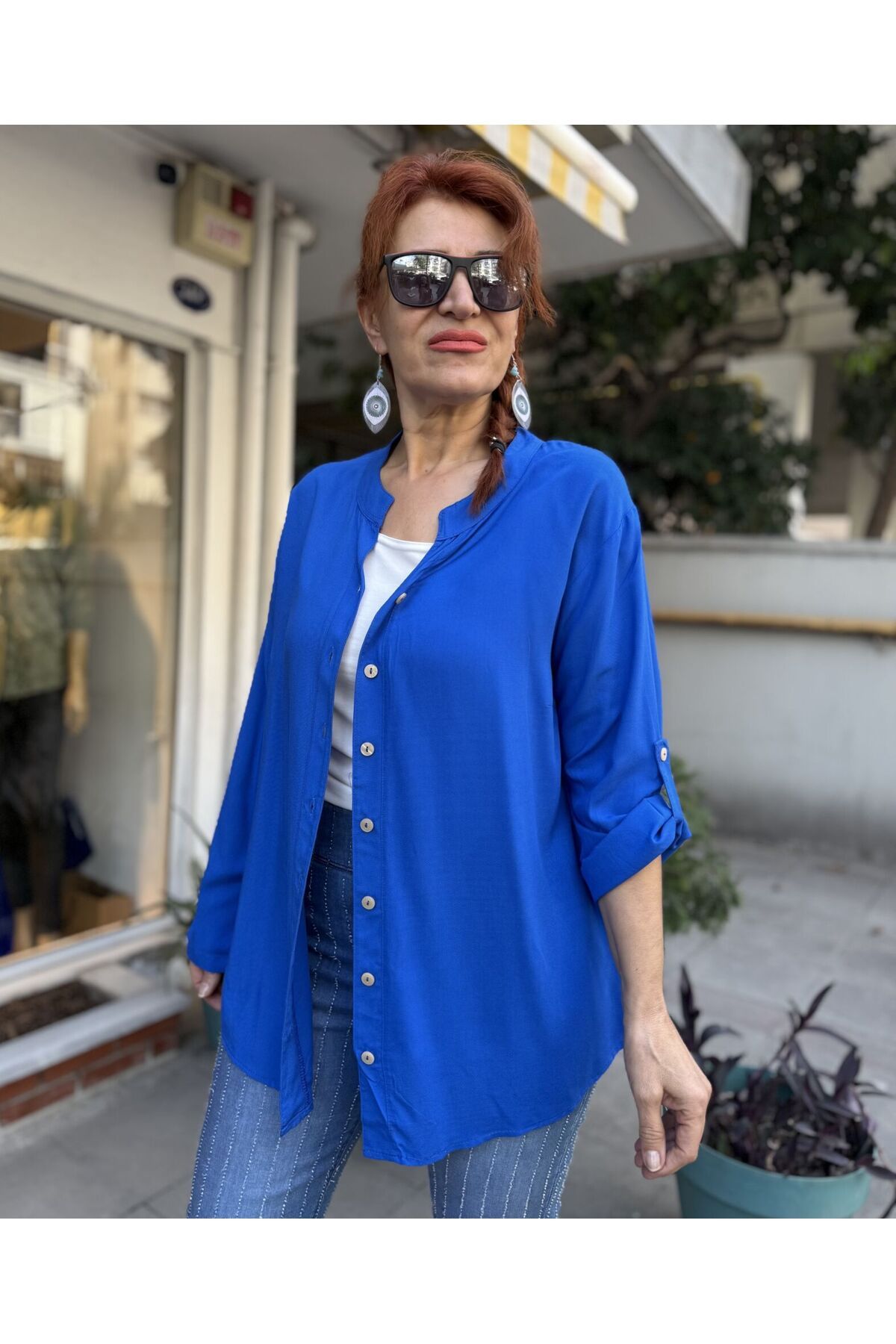 DenizEge Viskon Hakim Yaka Basic Gömlek Saks Mavi-46