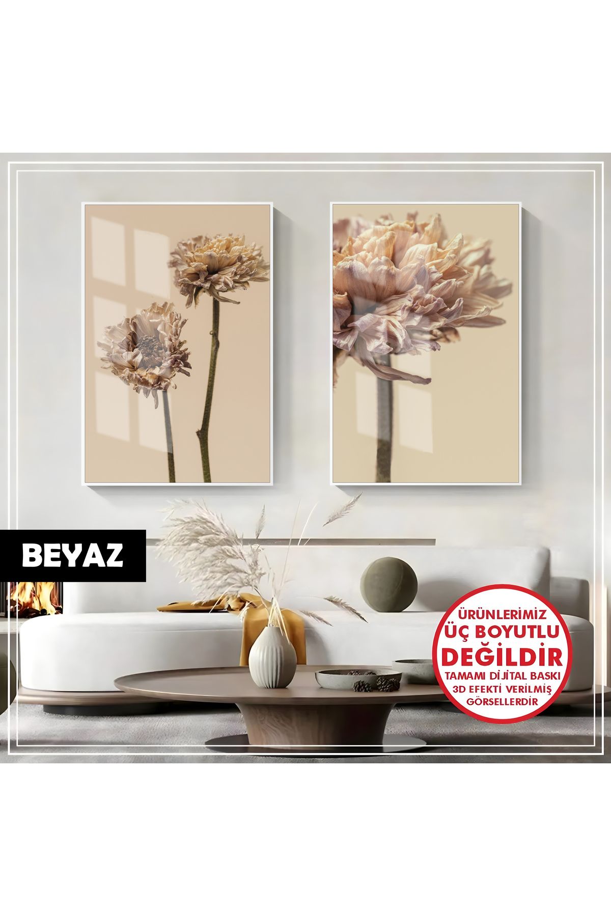 Harikabirev HARİKABİREV|SOFT KURU ÇİÇEK KOMBİNİ (DRIED FLOWER) KOMBİNi |ÇERÇEVELİ CAM TABLO 2Lİ DİKEY
