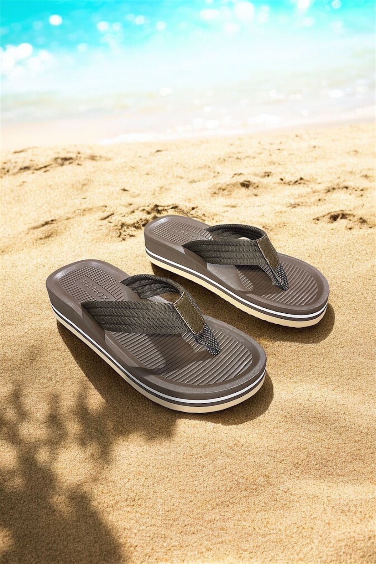 HANOX Dalya Kahve Baskılı Eva Taban Dolgu Topuk Kadın Parmak Arası Plaj Terlik Flip Flops (4.0) Cm