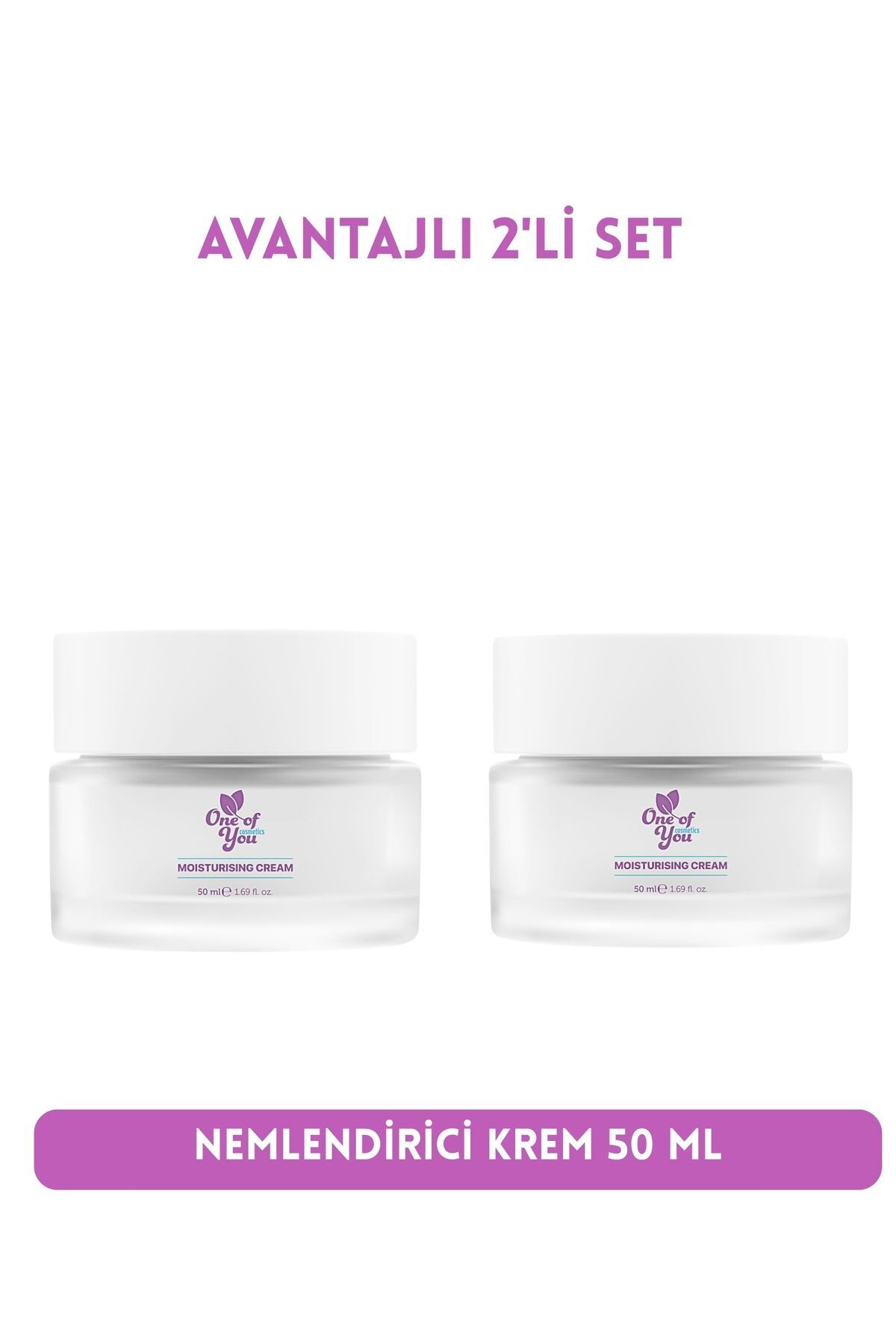 ONE OF YOU COSMETICS MOISTURISING CREAM 50 ML 2'Lİ SET, Hyaluronik Asit İçerikli Nemlendirici Krem 50 ml x 2