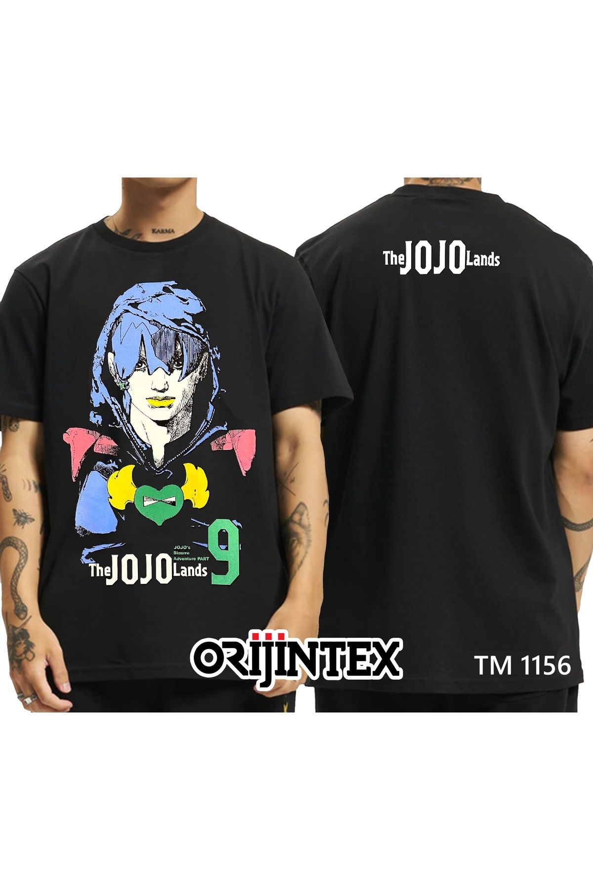 orijintex Jojo's Bizarre Adventures Part 9 Jodio Joestar Ön Arka Baskılı Unisex Siyah Tshirt